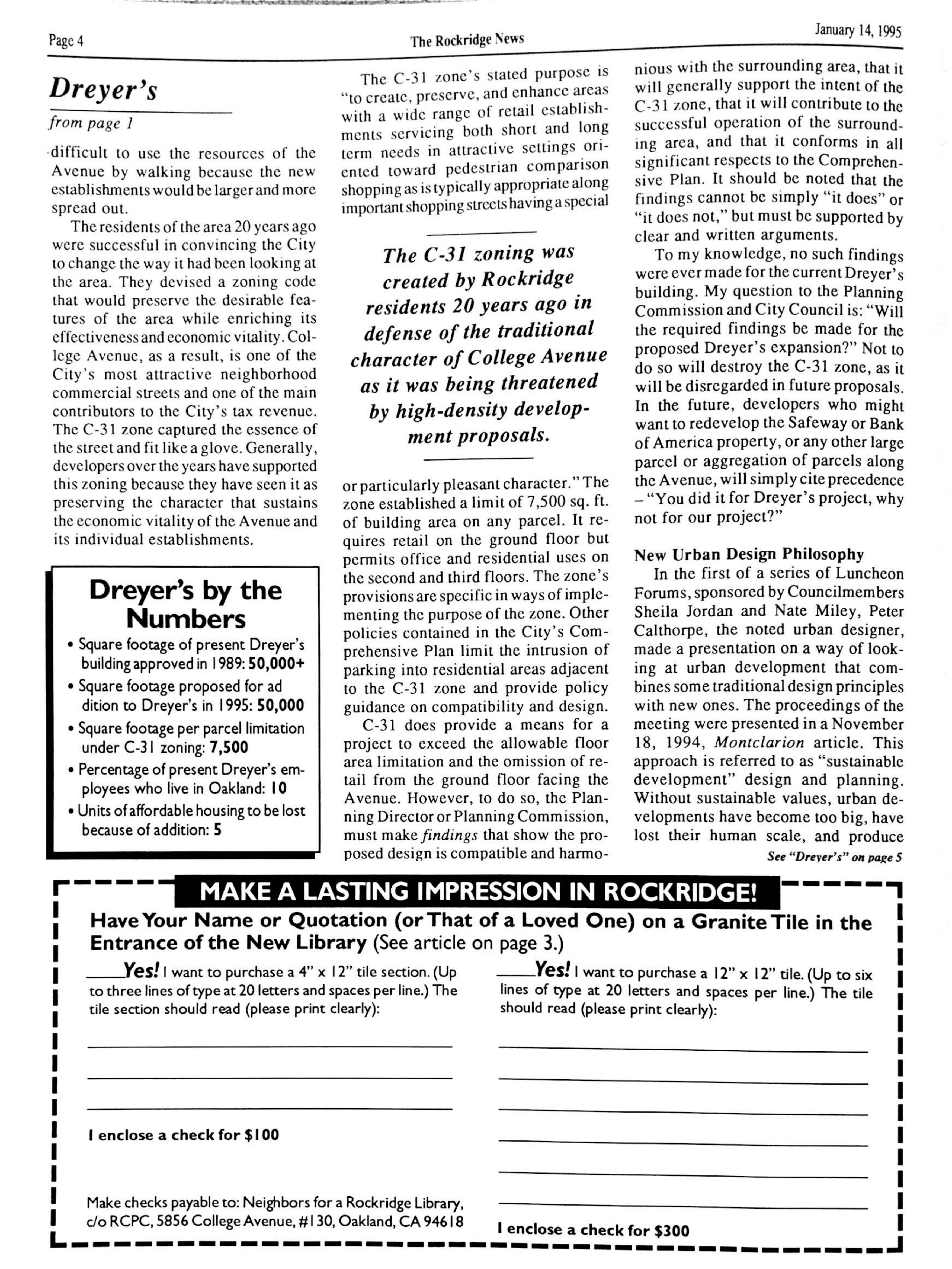 Click to zoom in The Rockridge News, January 1995, page 4