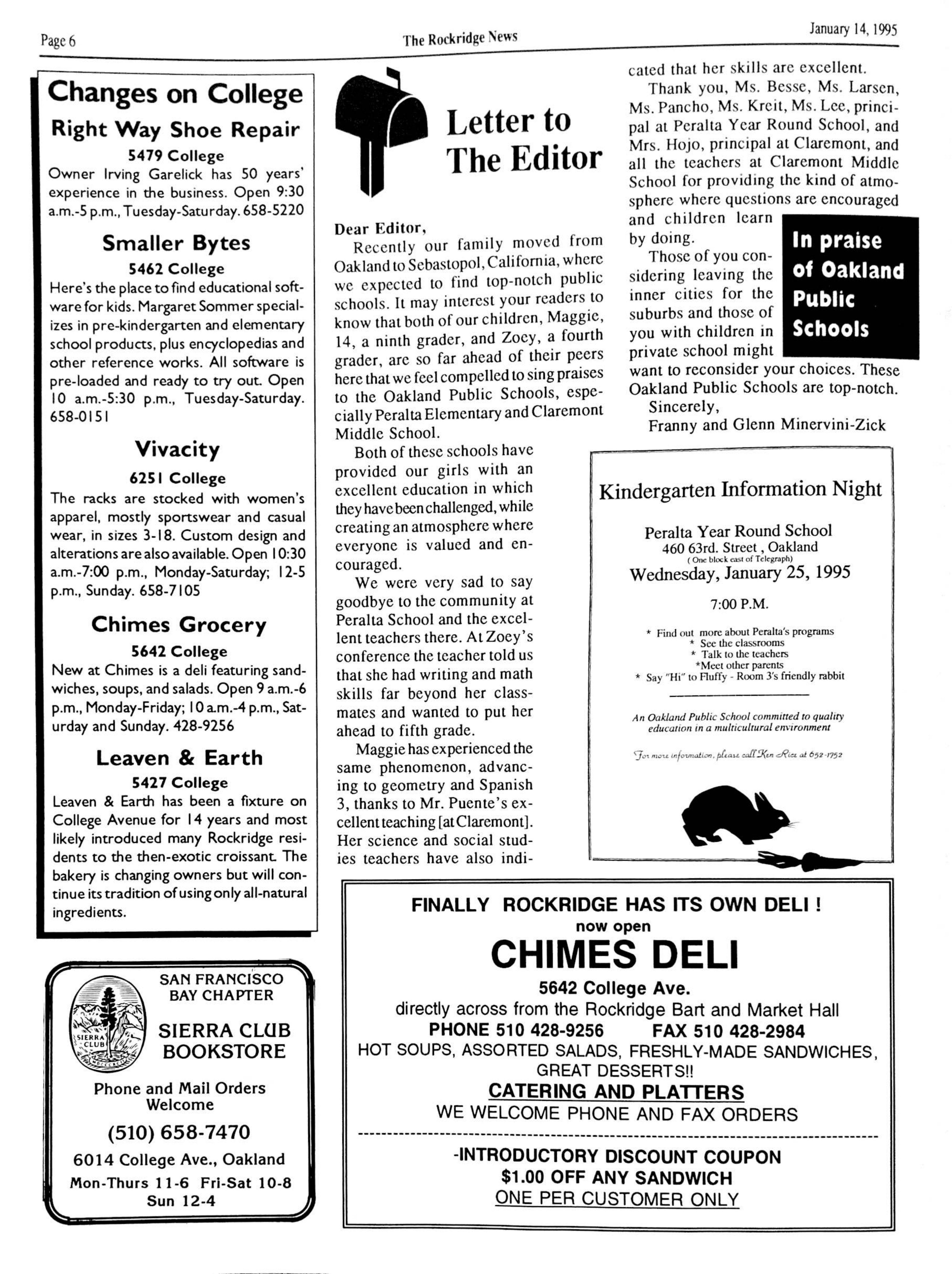 The Rockridge News, January 1995, page 6