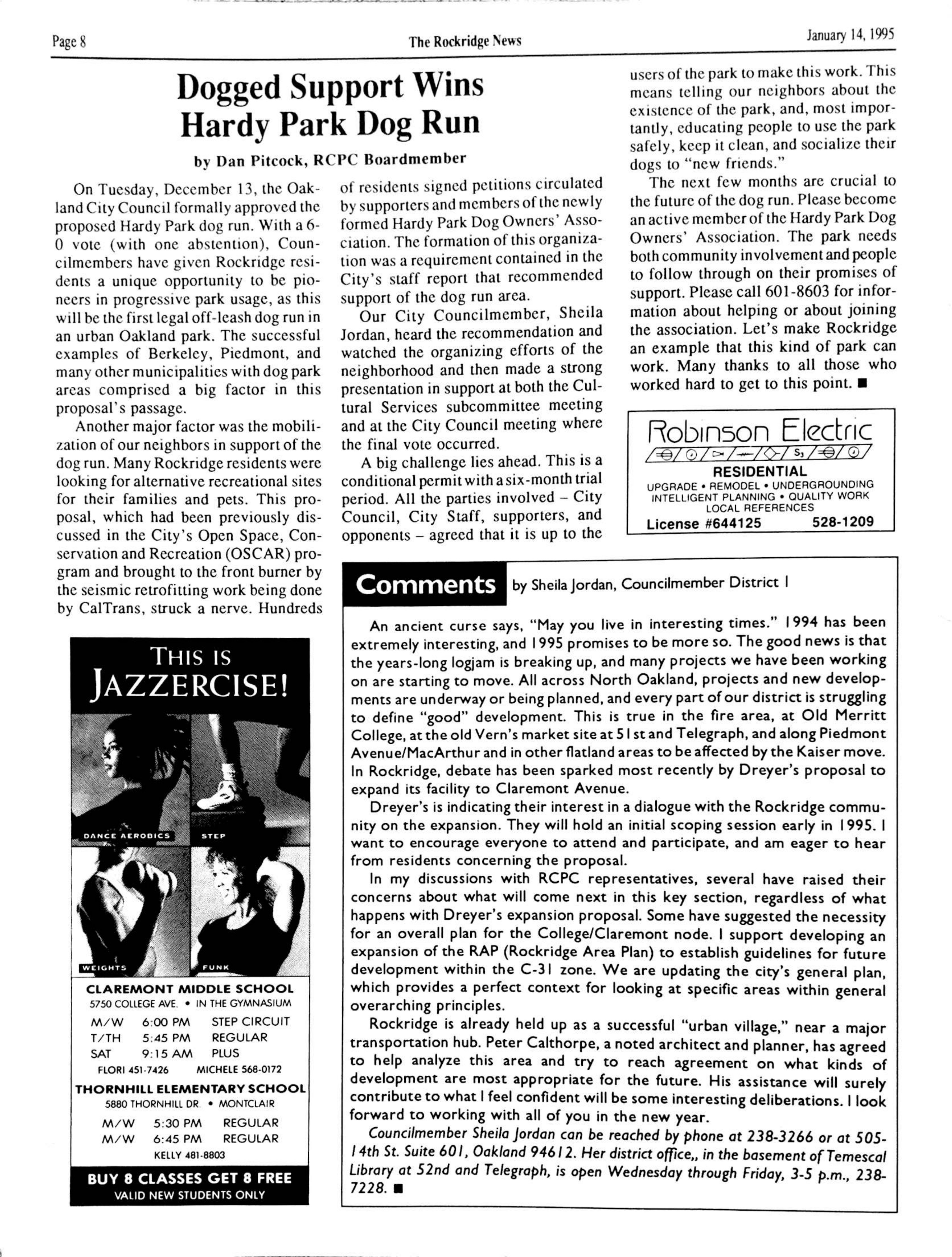 Click to zoom in The Rockridge News, January 1995, page 8