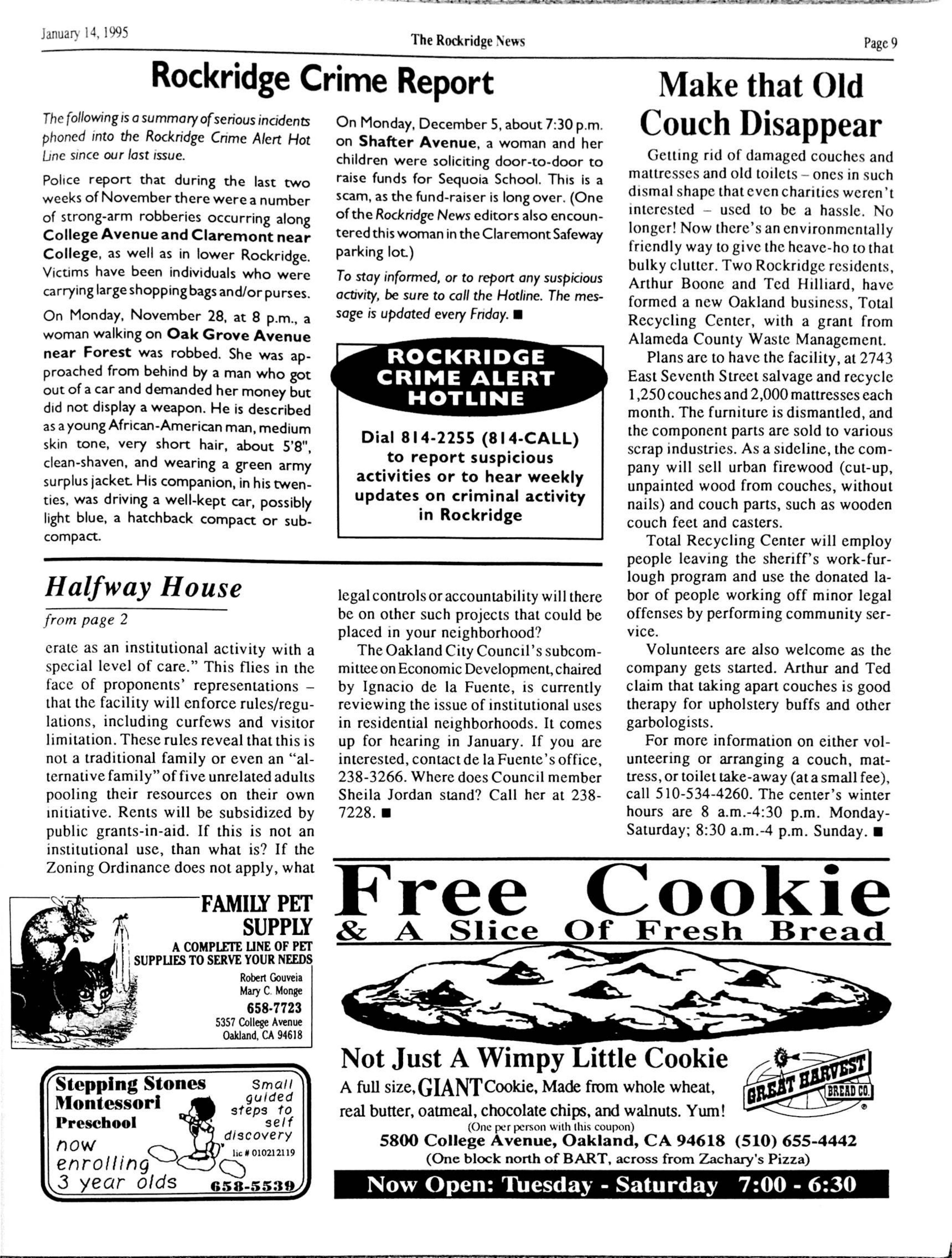 Click to zoom in The Rockridge News, January 1995, page 9