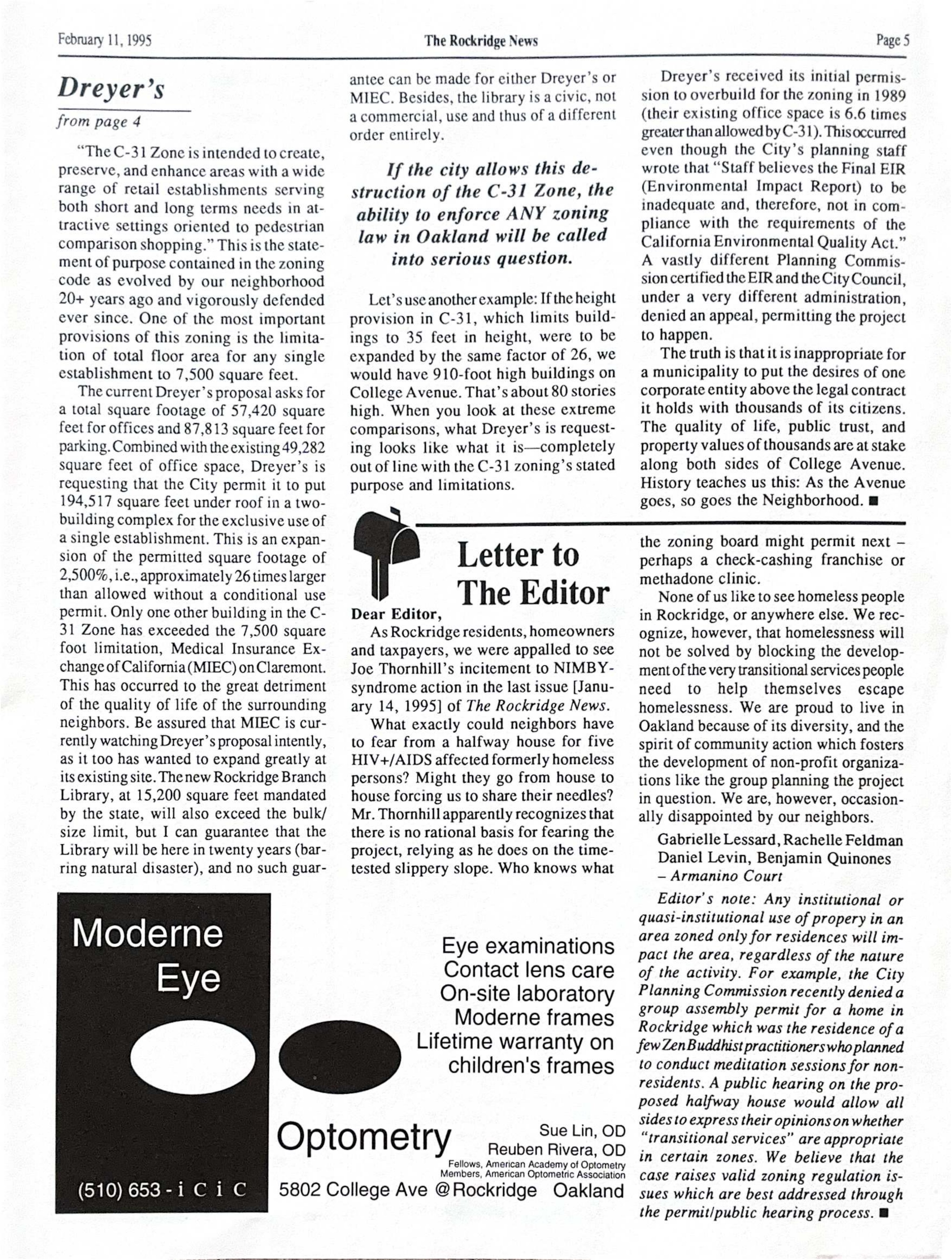 Click to zoom in The Rockridge News, February 1995, page 5