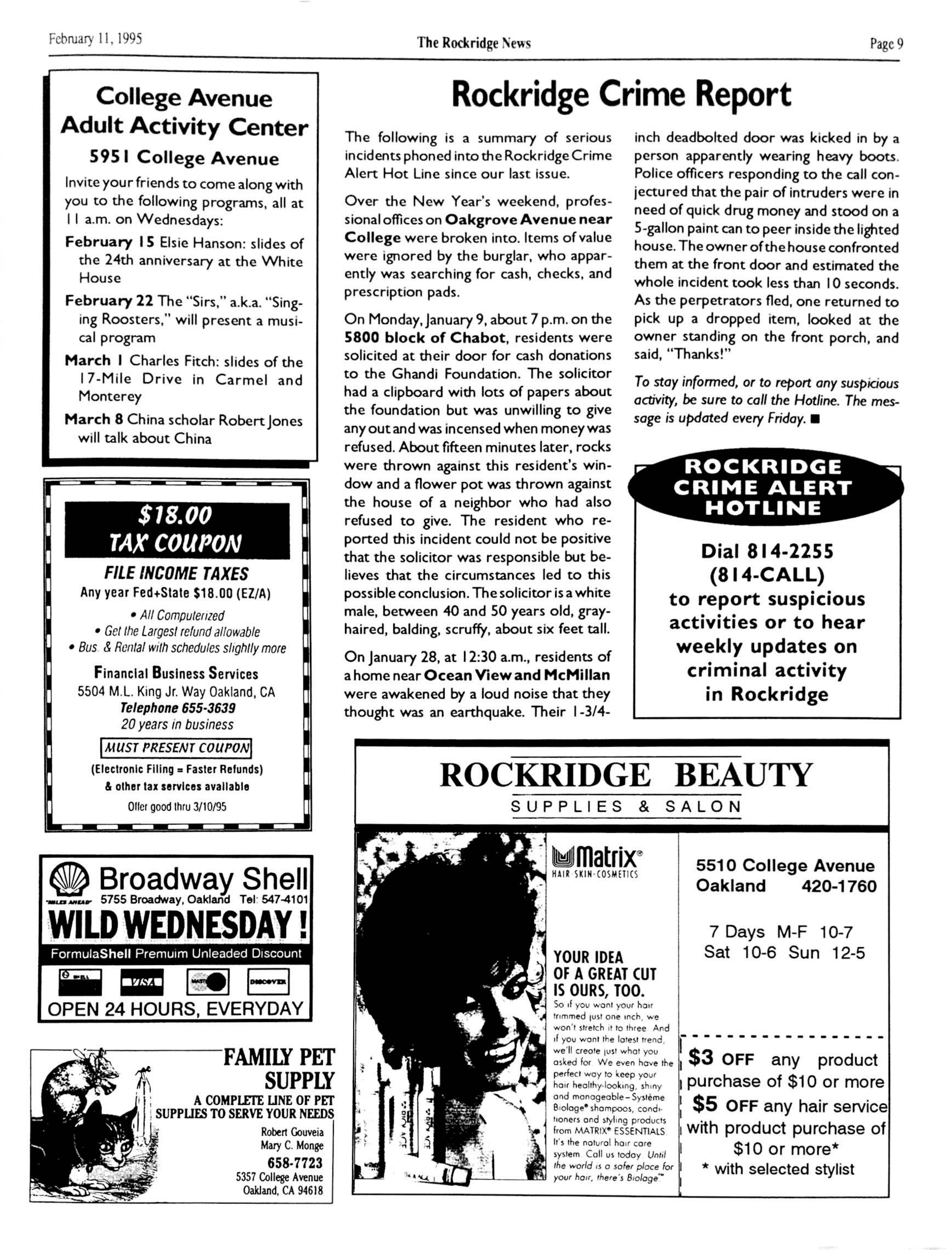 Click to zoom in The Rockridge News, February 1995, page 9