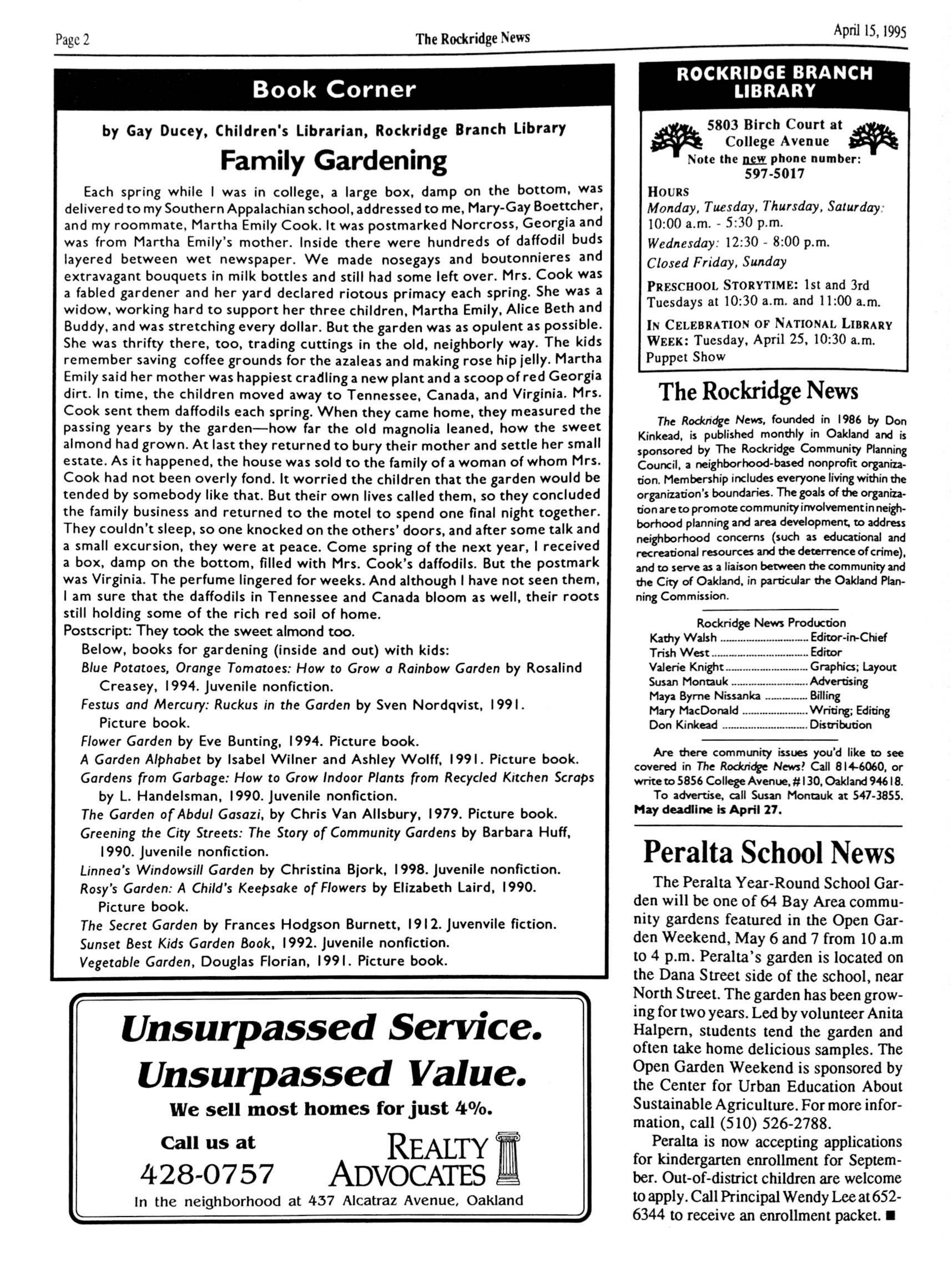 Click to zoom in The Rockridge News, April 1995, page 2