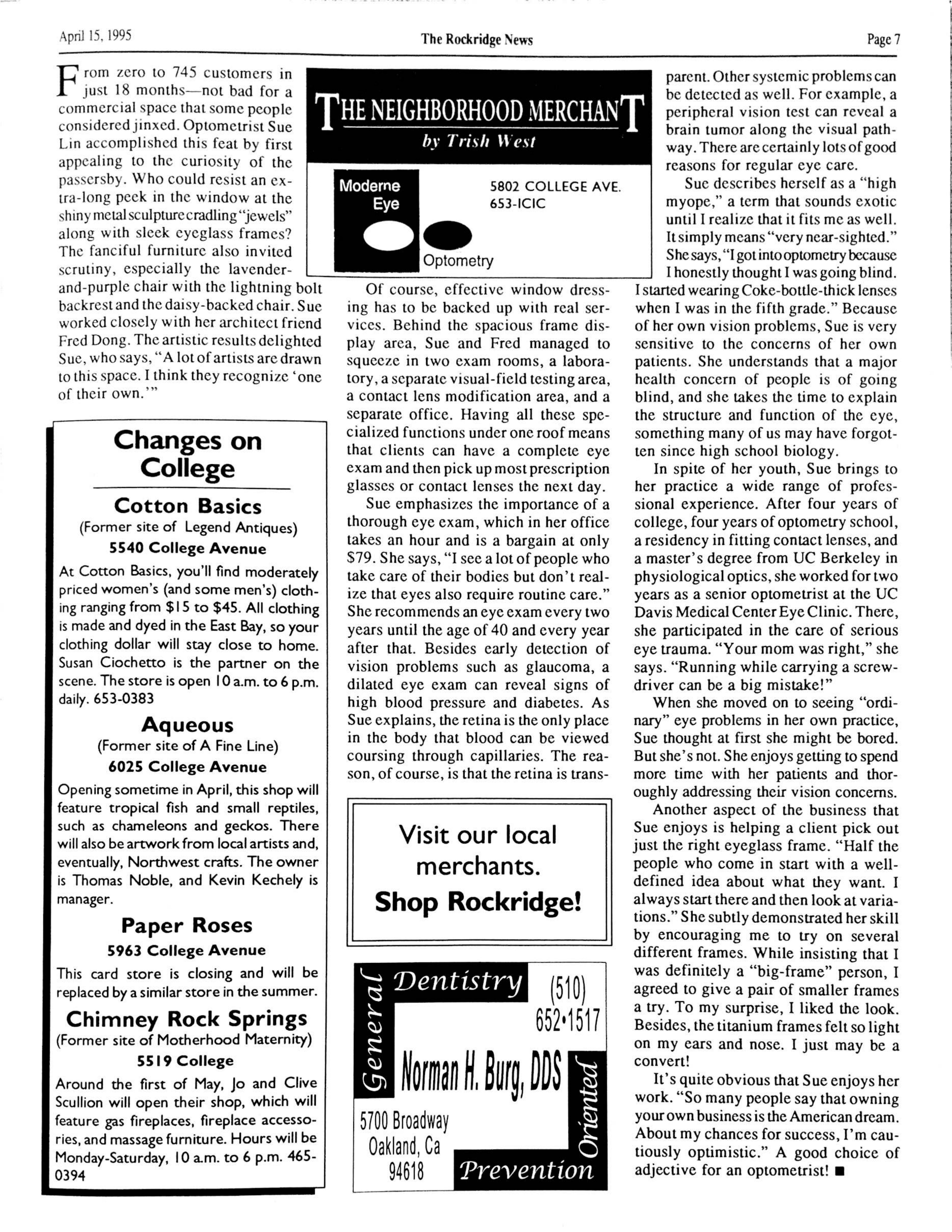 The Rockridge News, April 1995, page 7