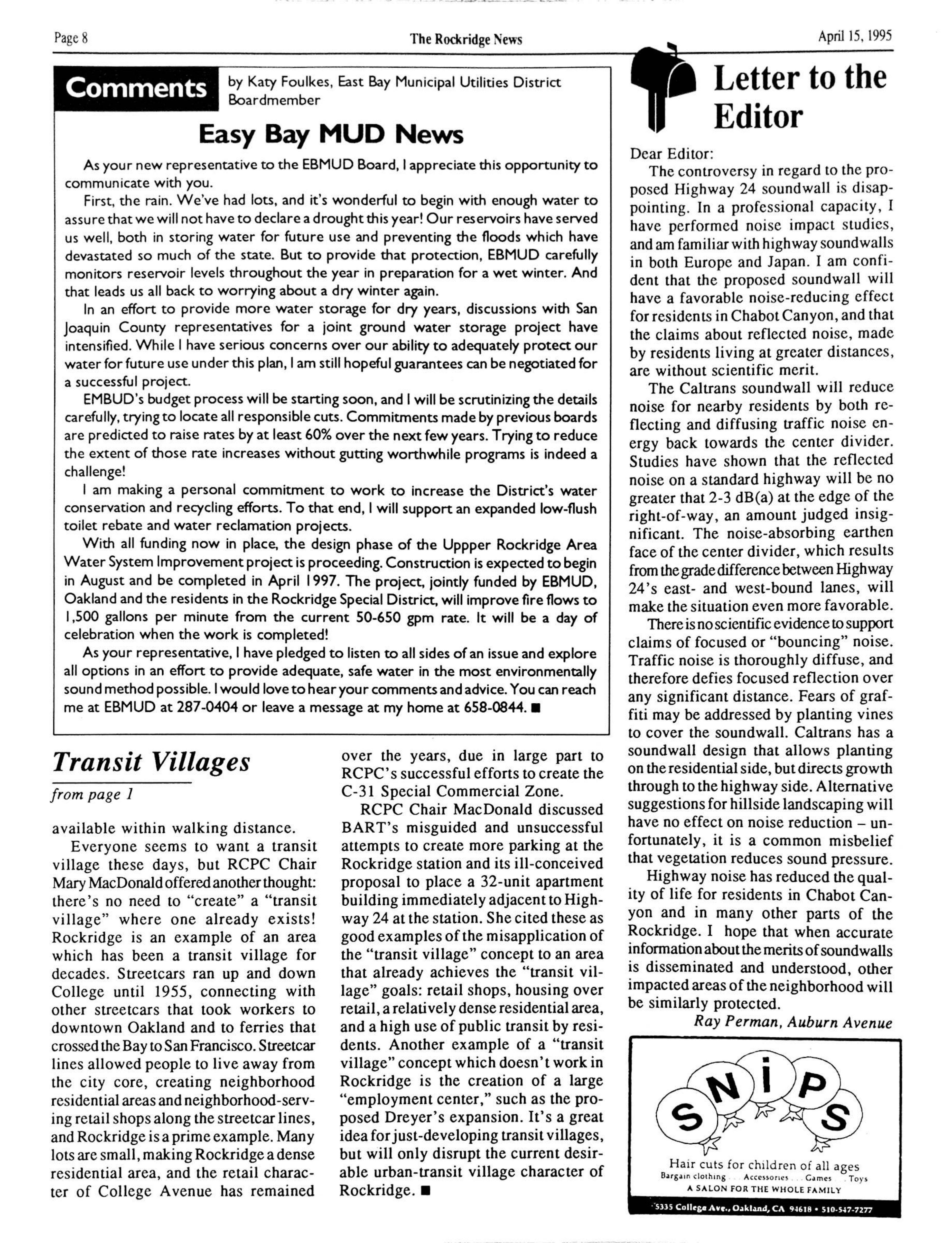 Click to zoom in The Rockridge News, April 1995, page 8
