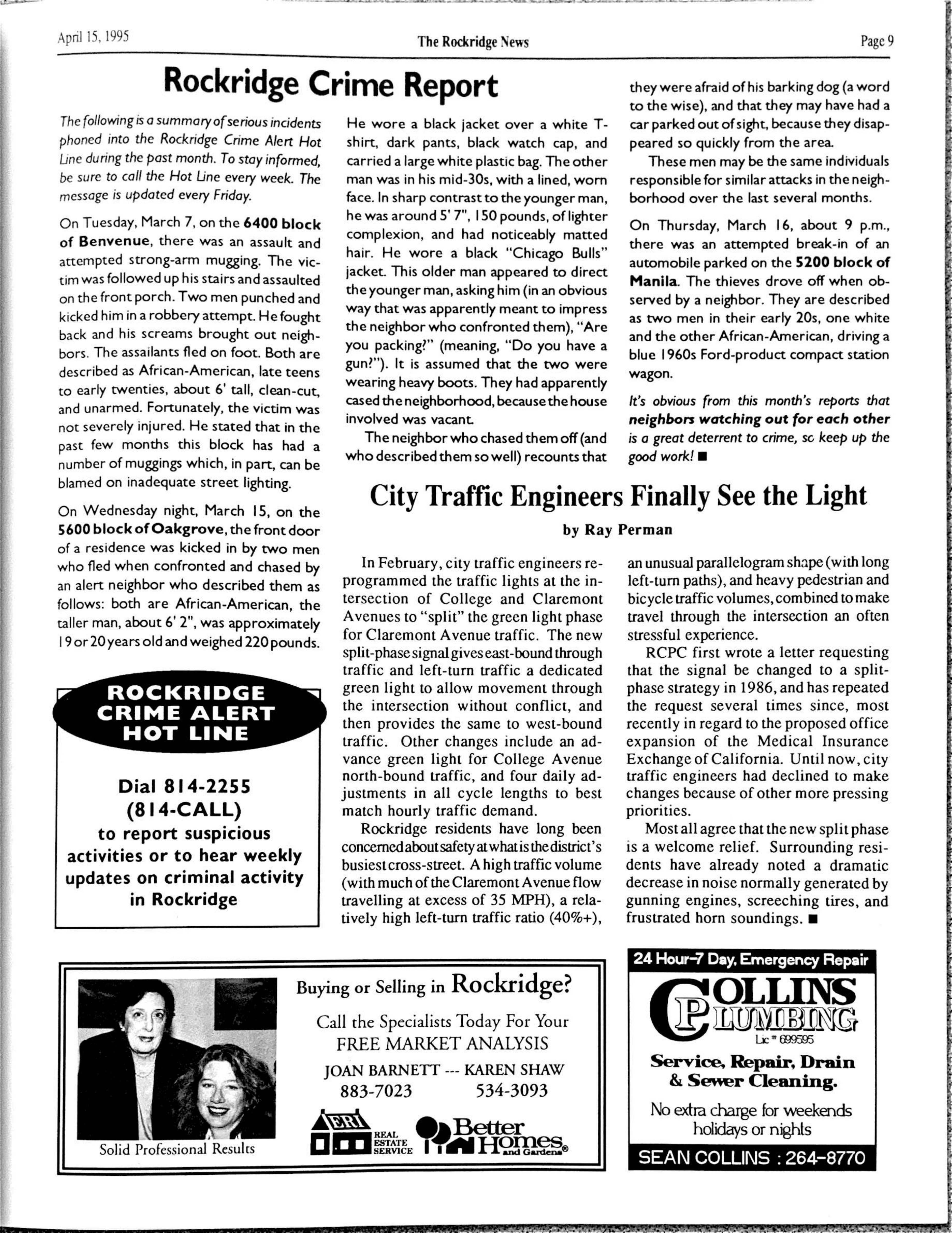 The Rockridge News, April 1995, page 9