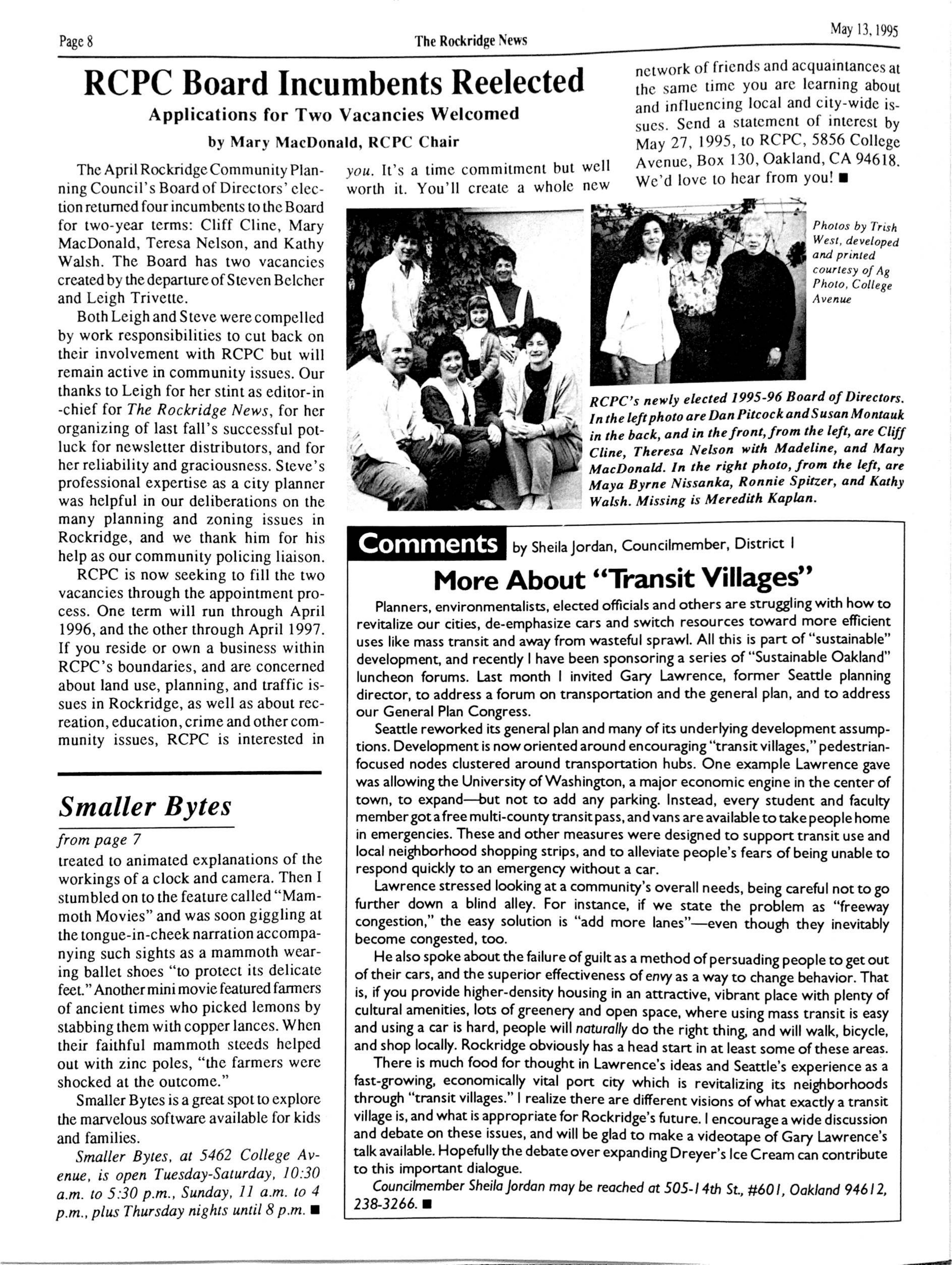 Click to zoom in The Rockridge News, May 1995, page 8