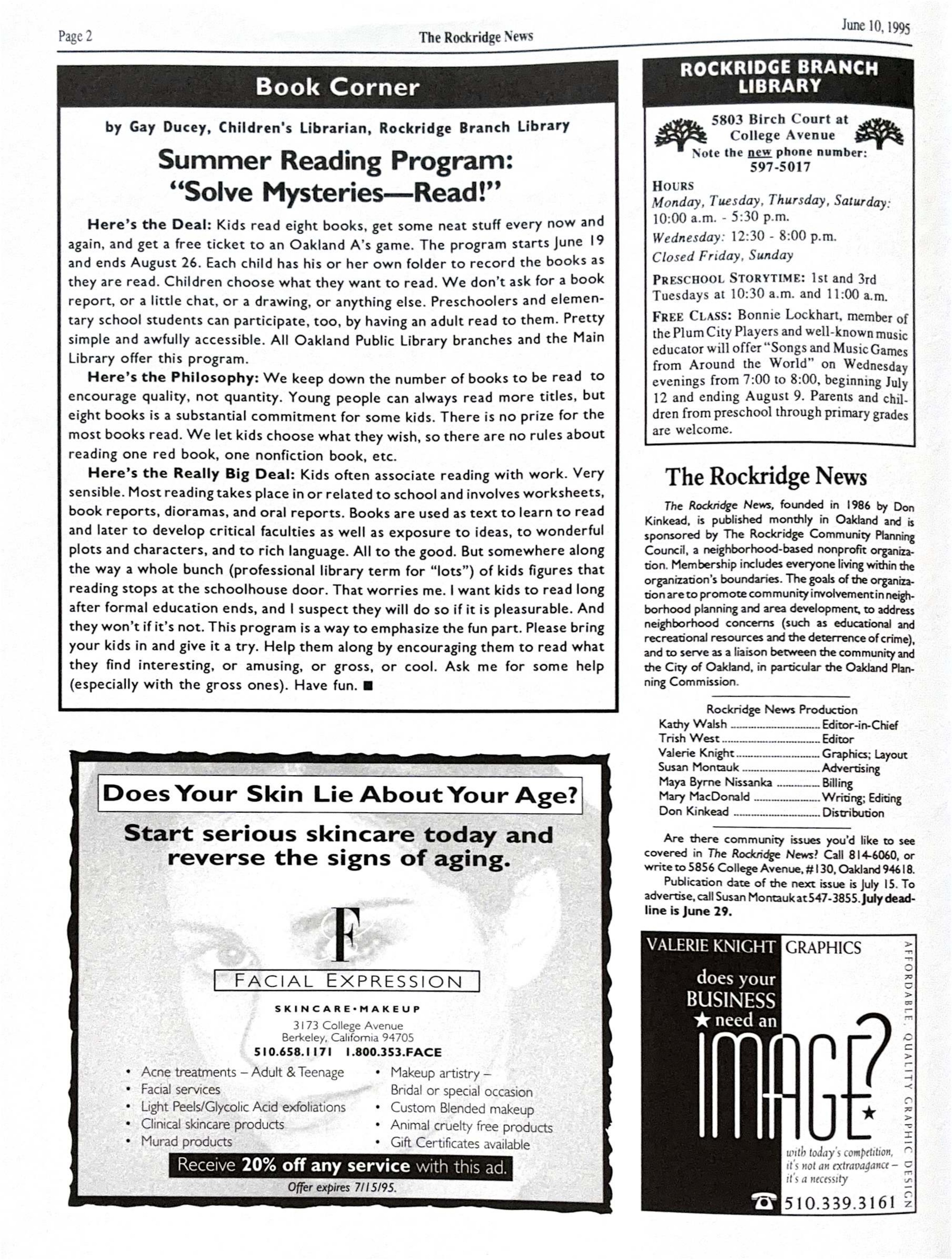 Click to zoom in The Rockridge News, June 1995, page 2