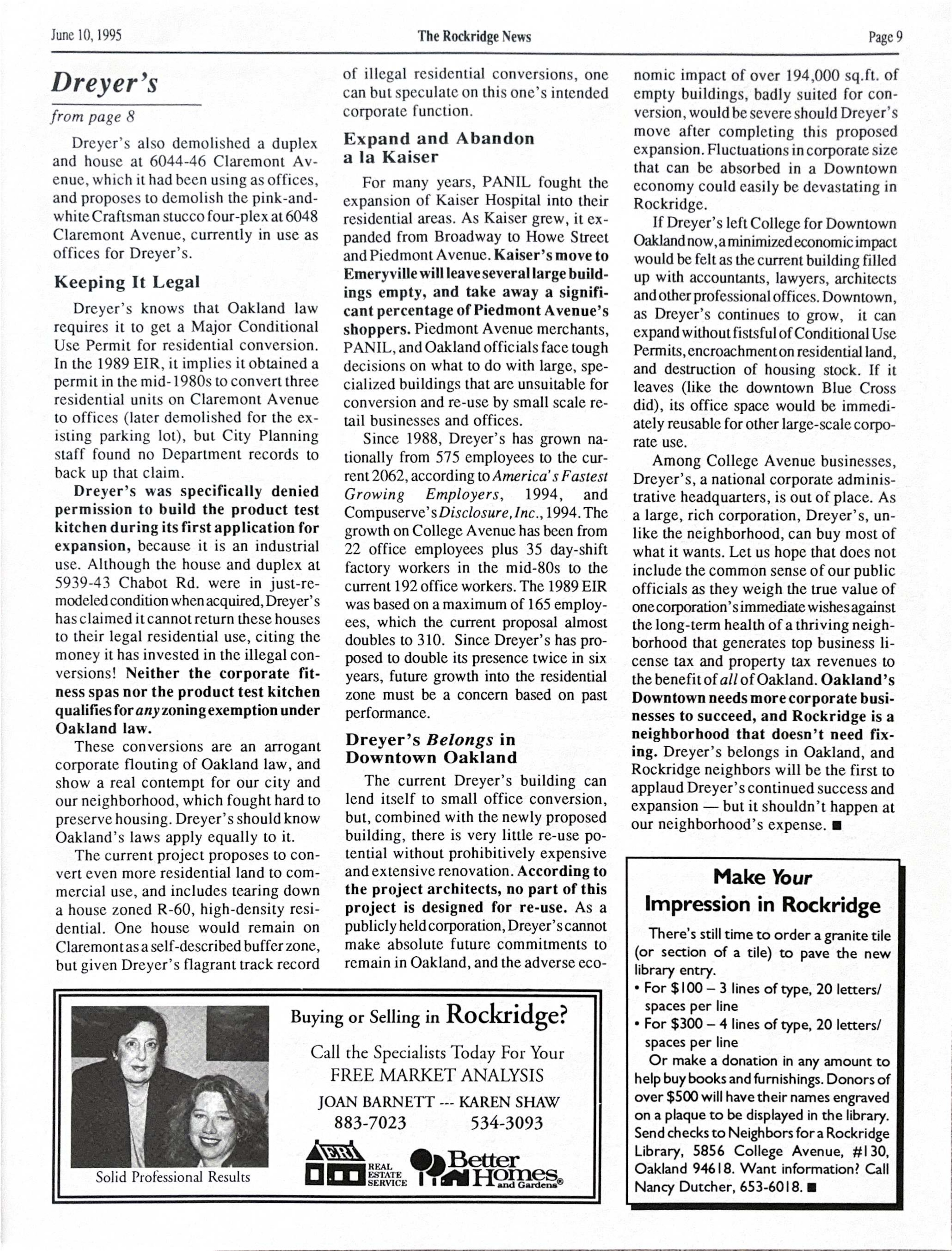 Click to zoom in The Rockridge News, June 1995, page 9