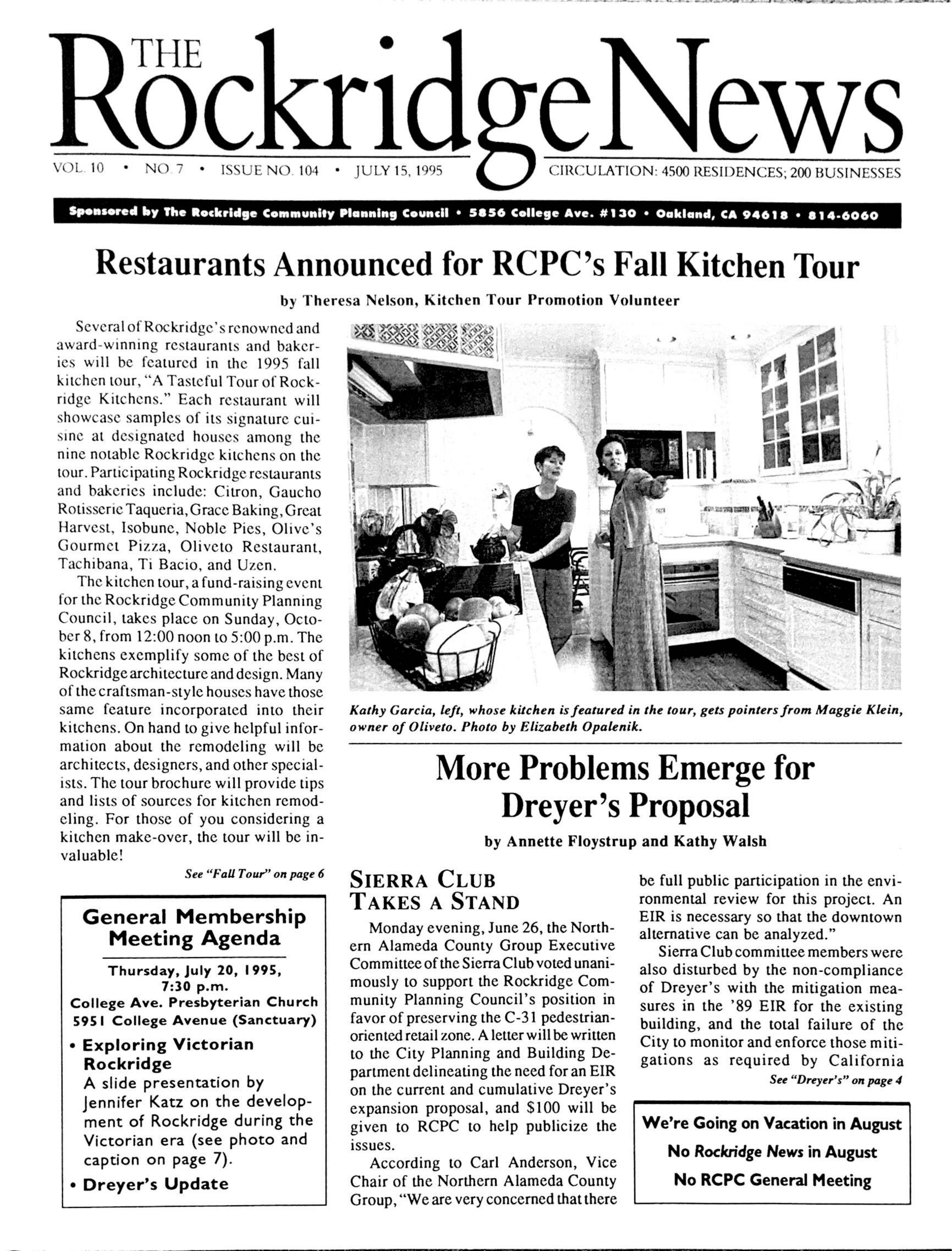 Click to zoom in The Rockridge News, July 1995, page 1