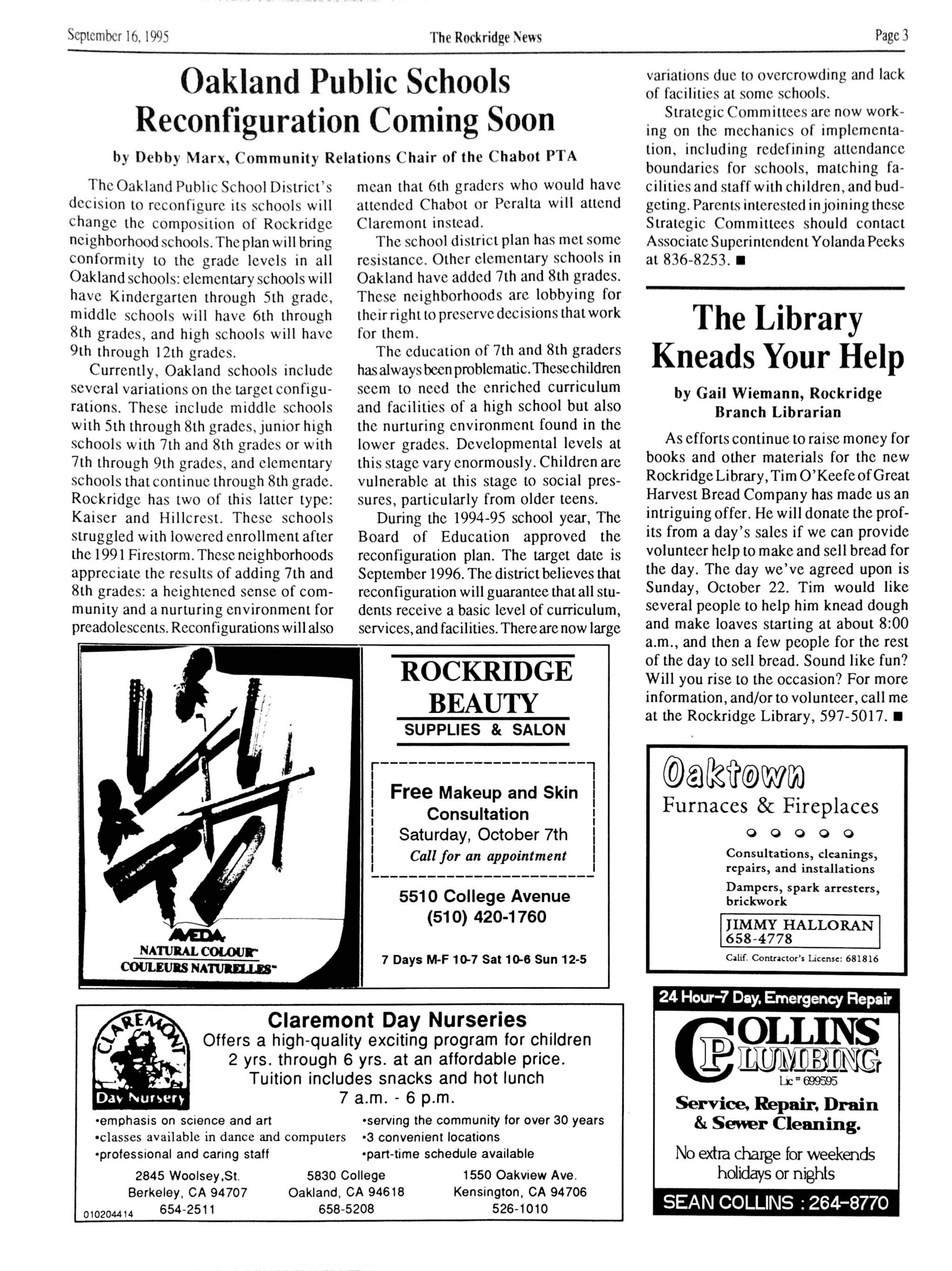 Click to zoom in The Rockridge News, September 1995, page 3