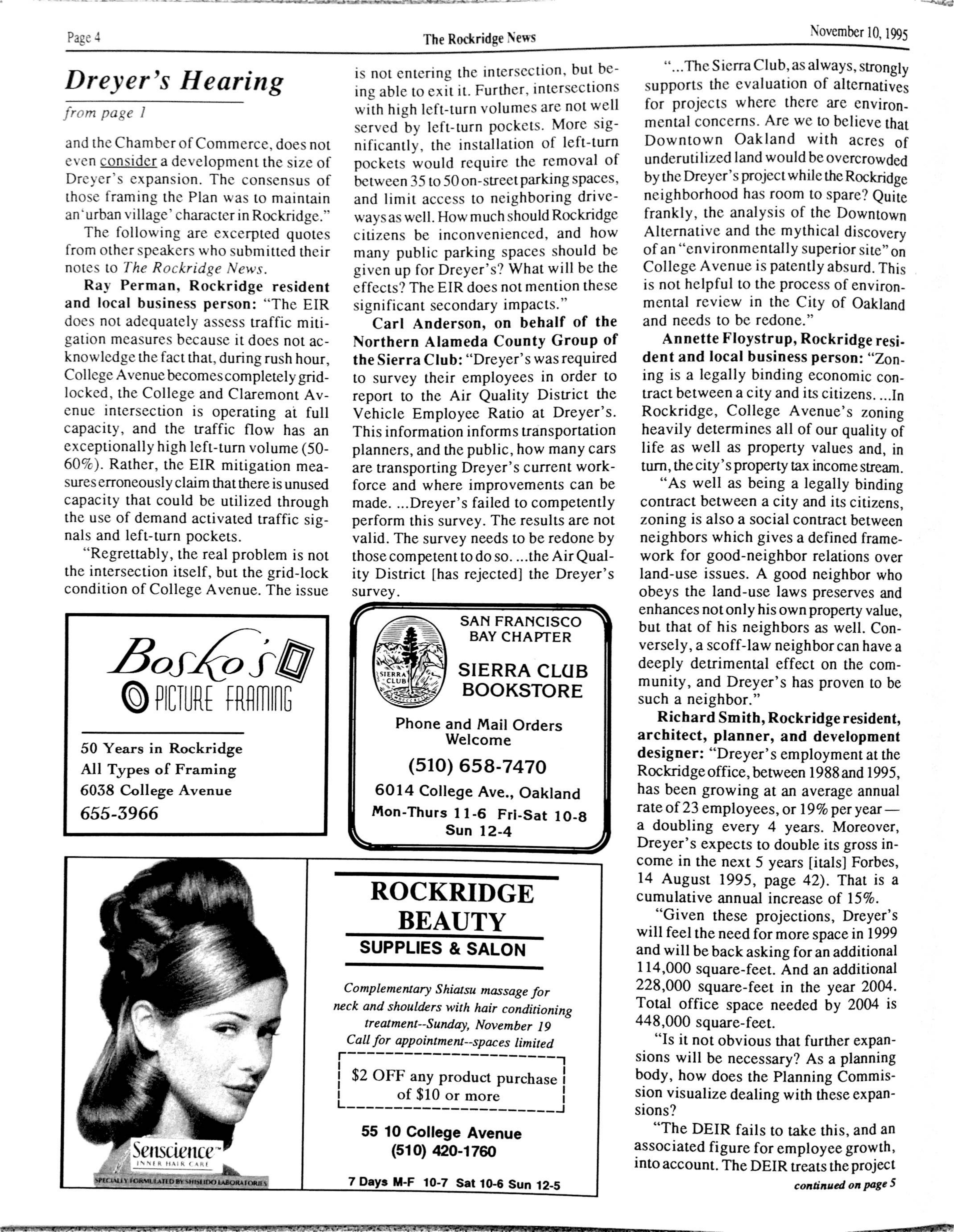 Click to zoom in The Rockridge News, November 1995, page 4