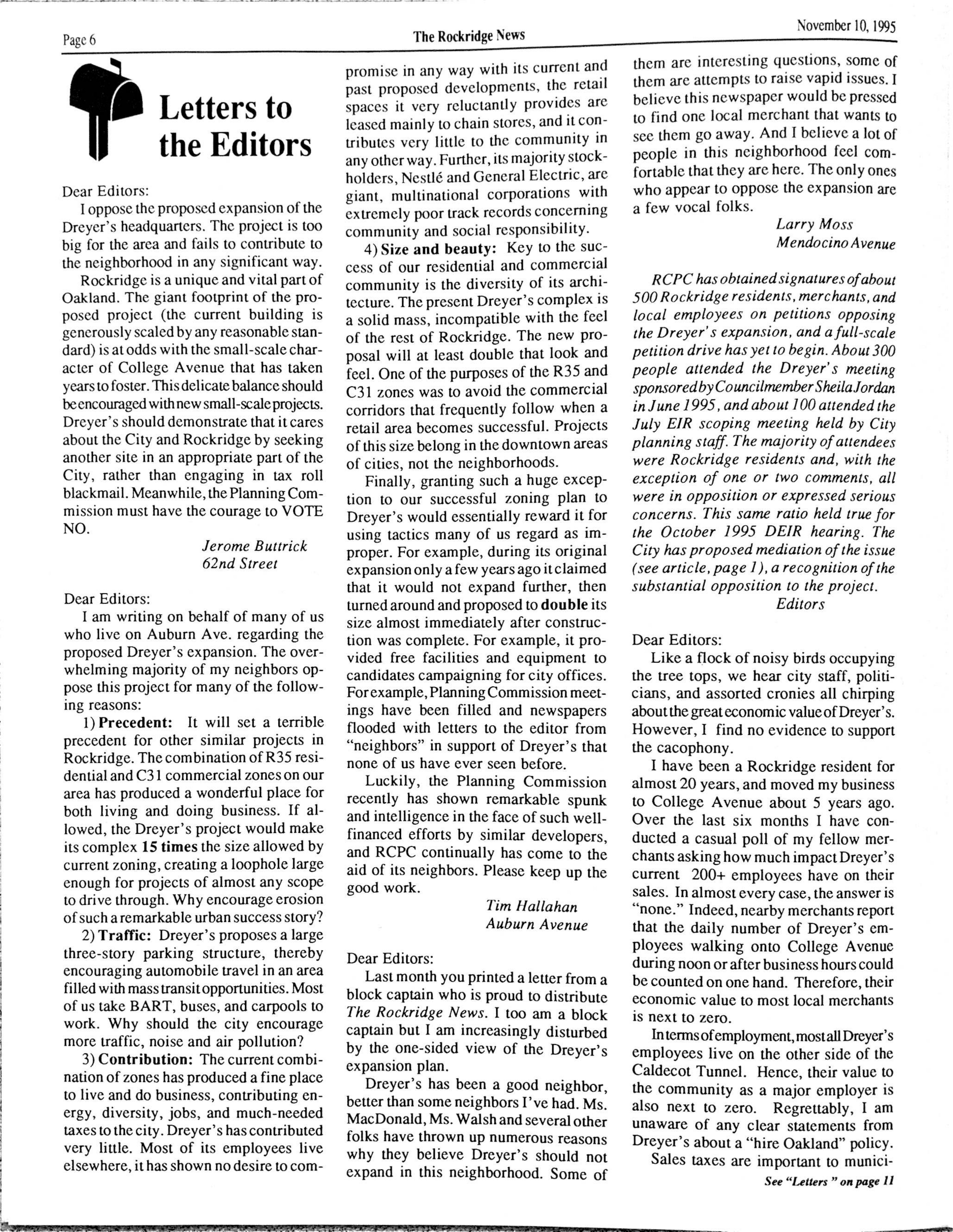 Click to zoom in The Rockridge News, November 1995, page 6
