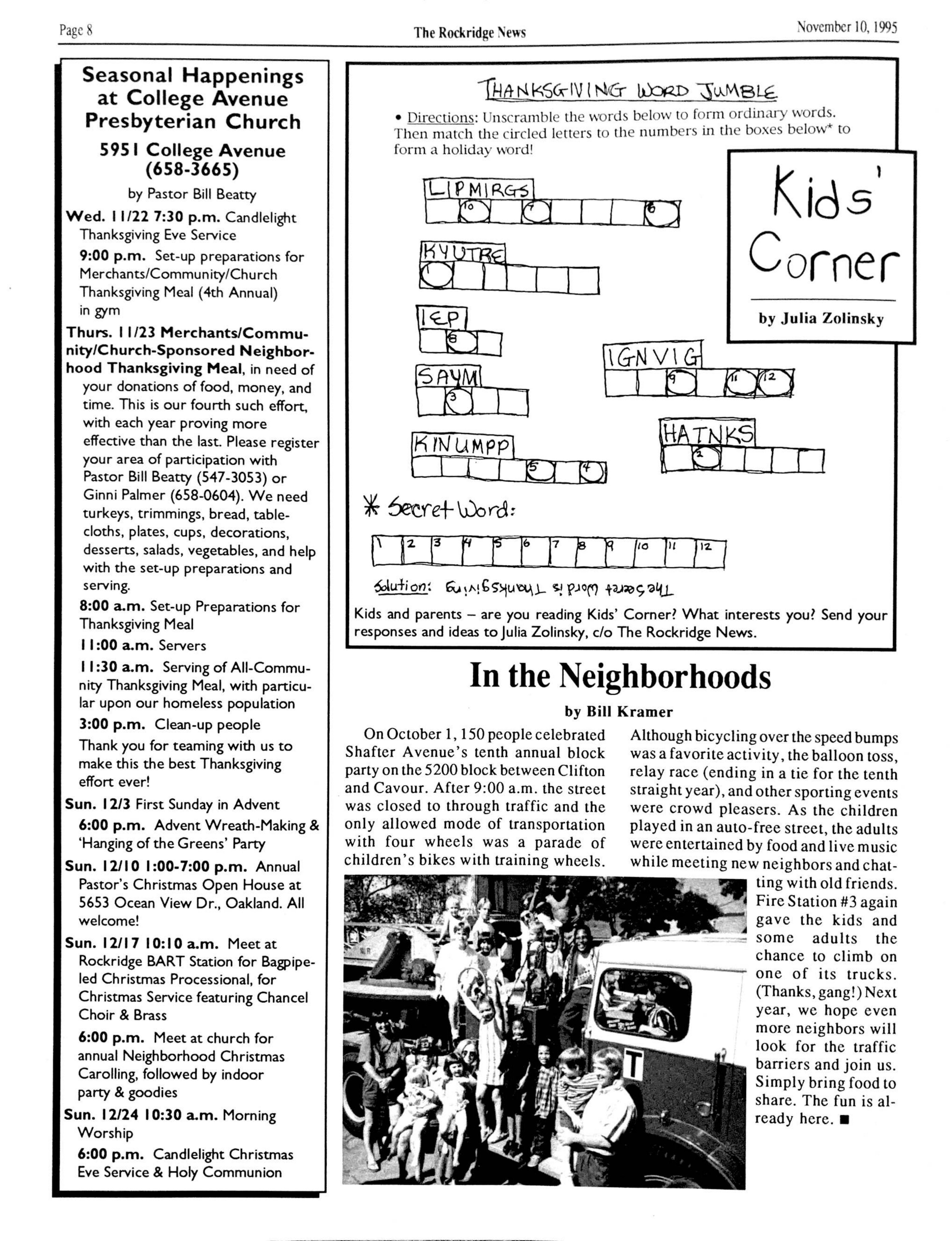 Click to zoom in The Rockridge News, November 1995, page 8