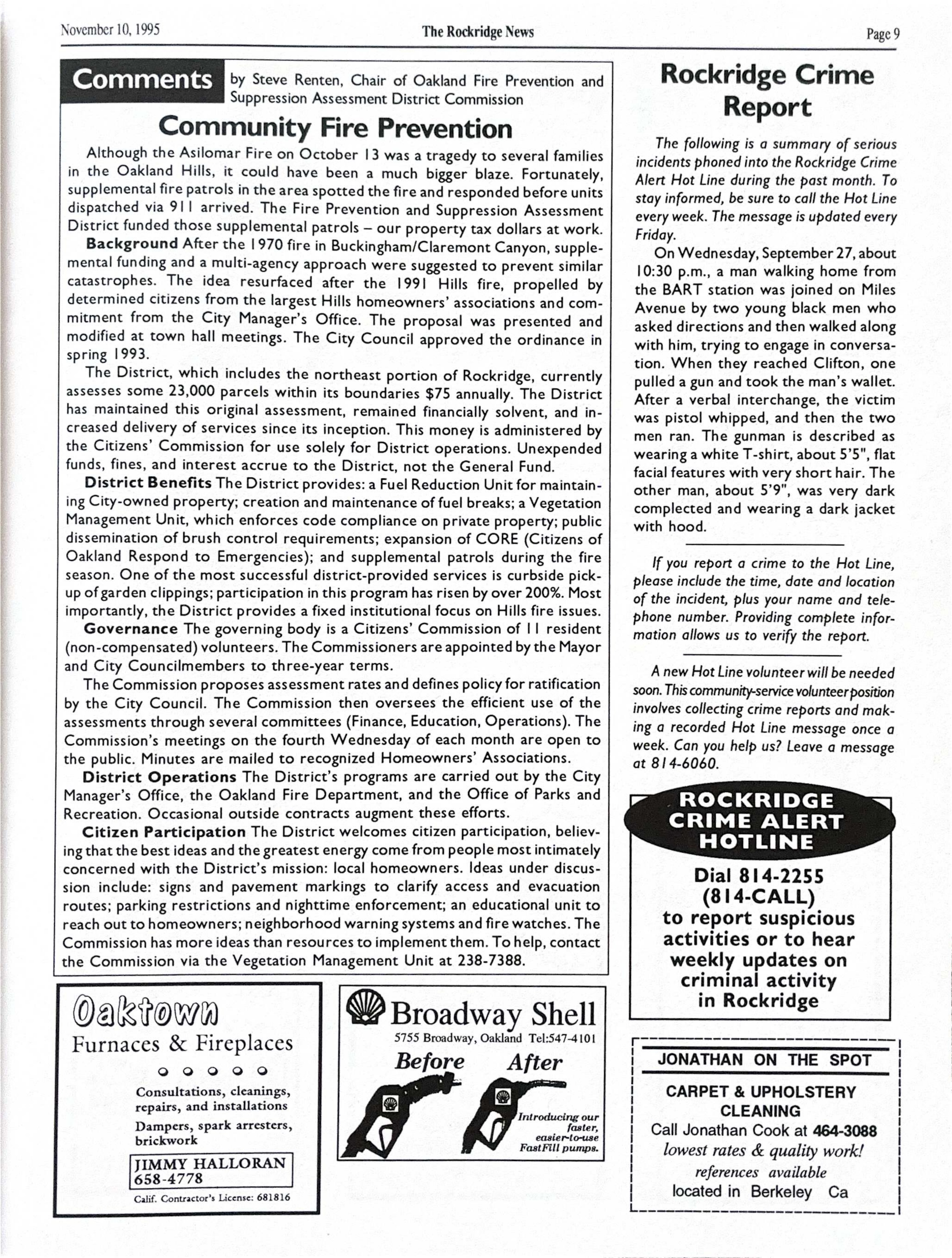 Click to zoom in The Rockridge News, November 1995, page 9