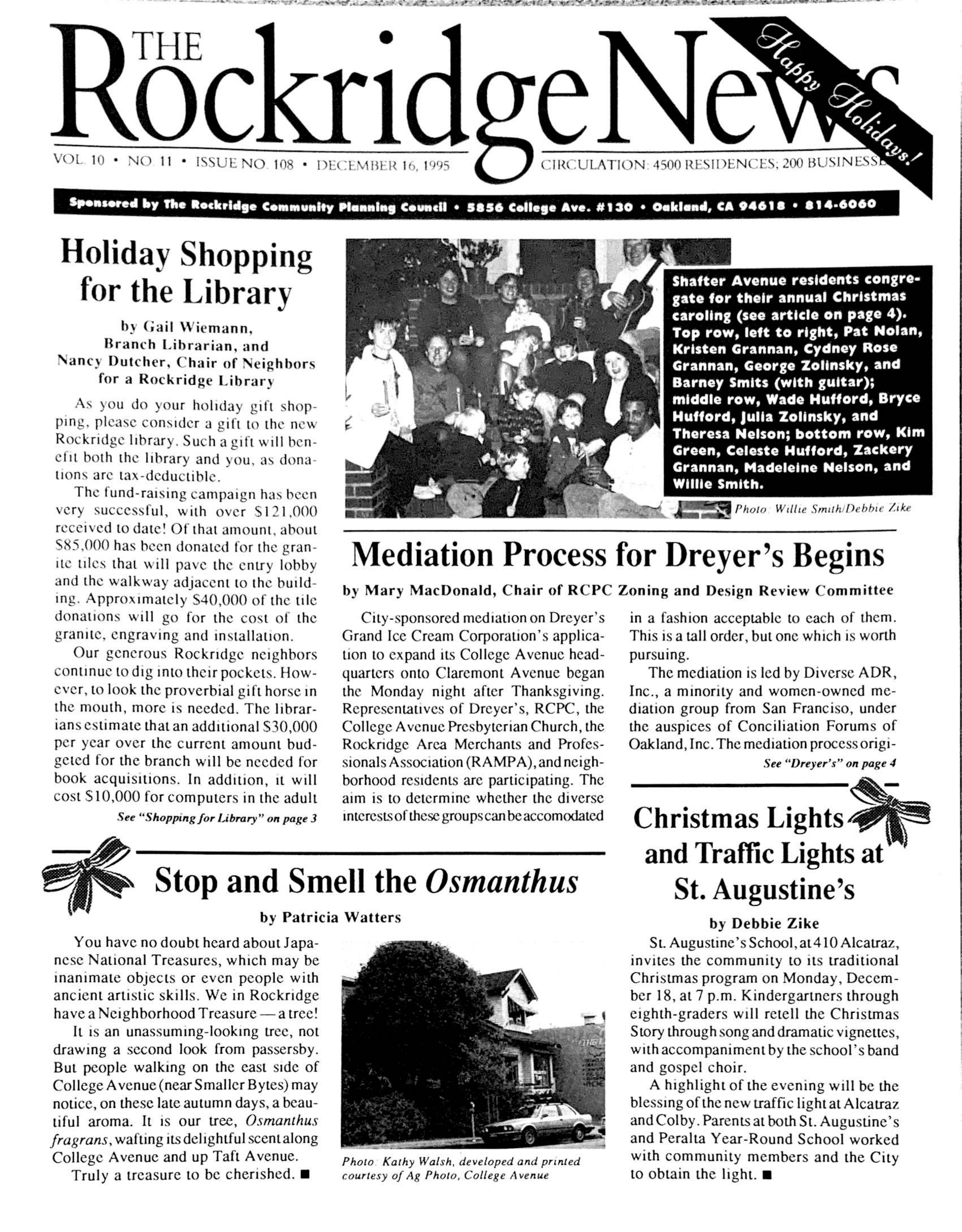 Click to zoom in The Rockridge News, December 1995, page 1