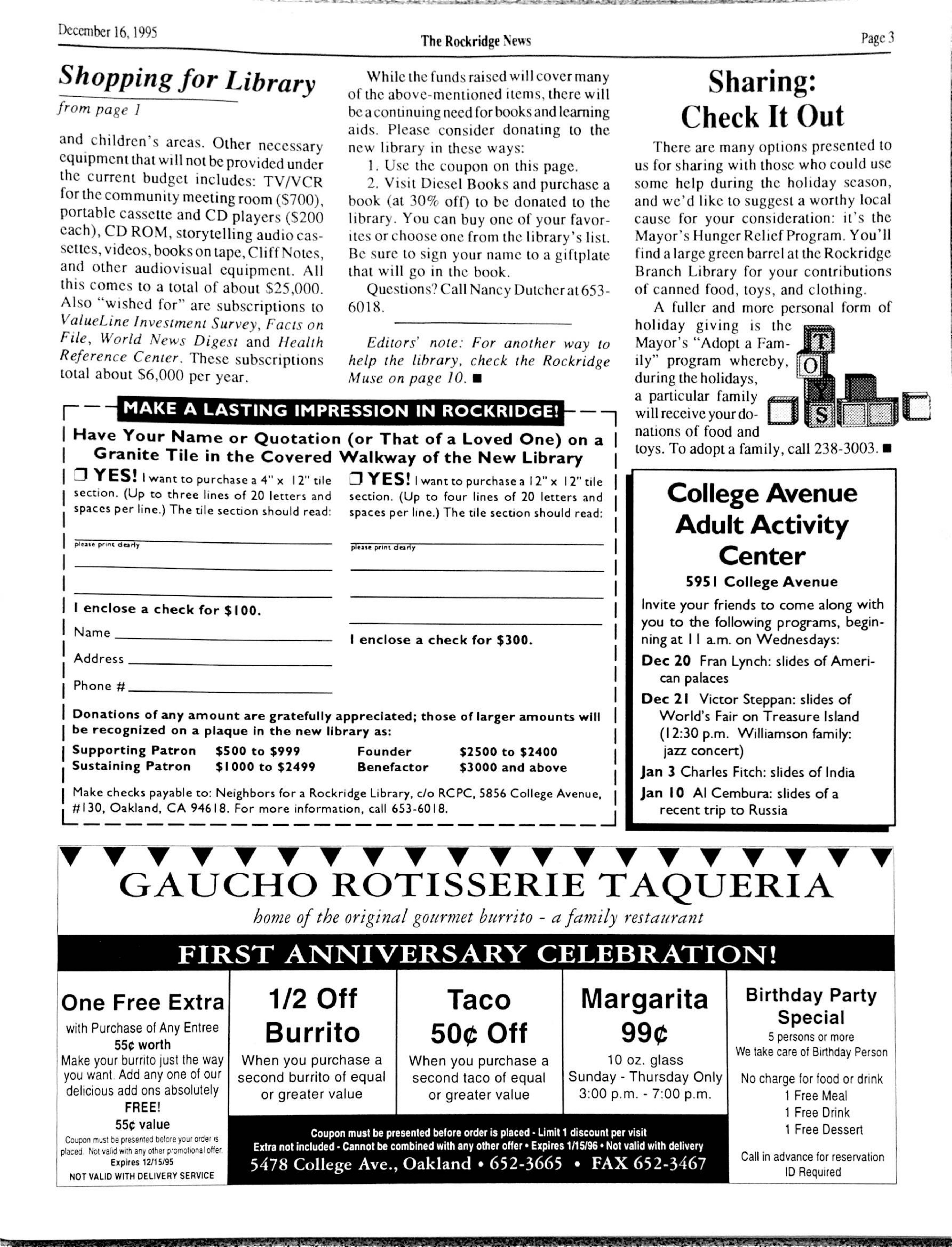 Click to zoom in The Rockridge News, December 1995, page 3