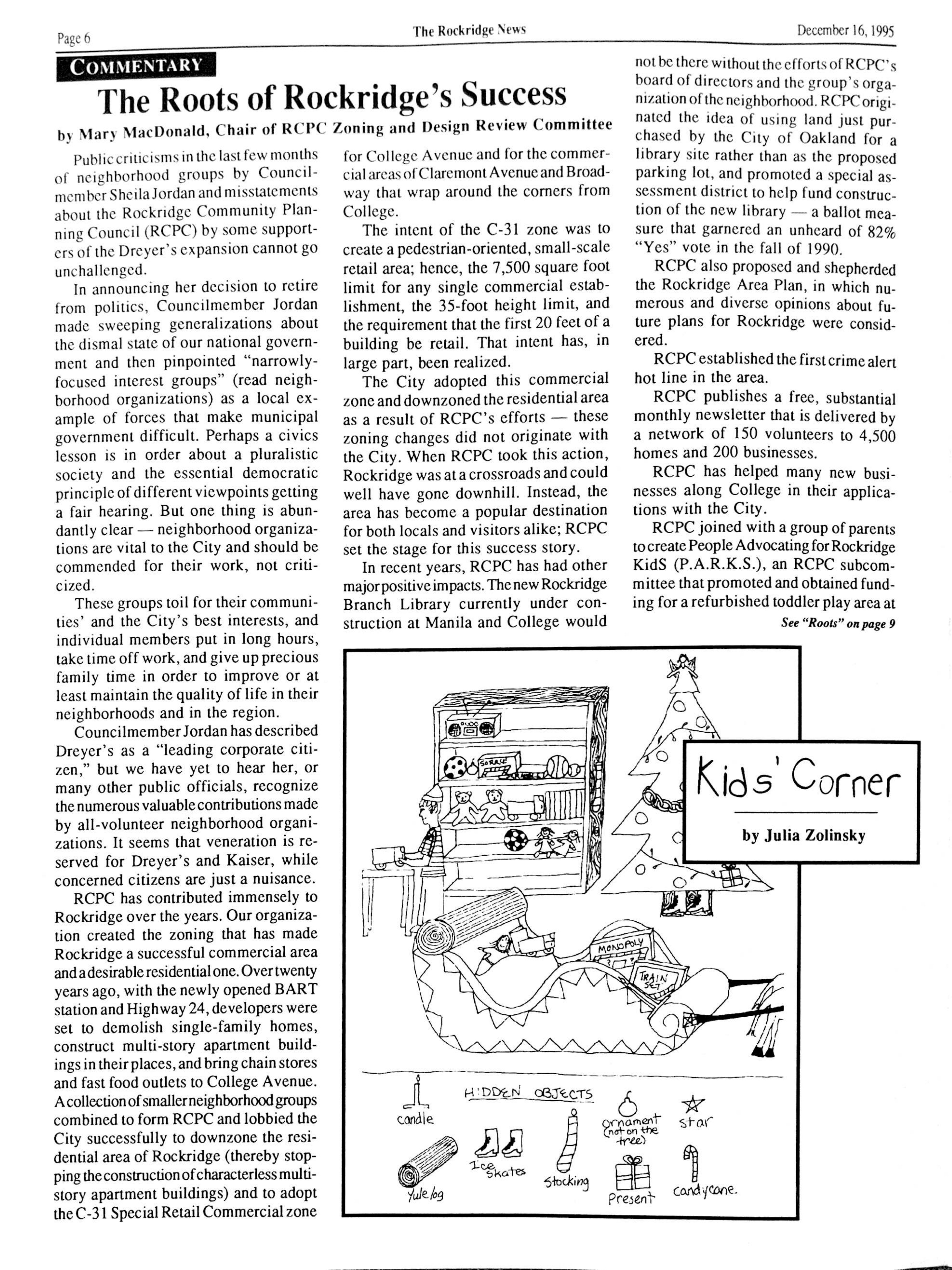 Click to zoom in The Rockridge News, December 1995, page 6