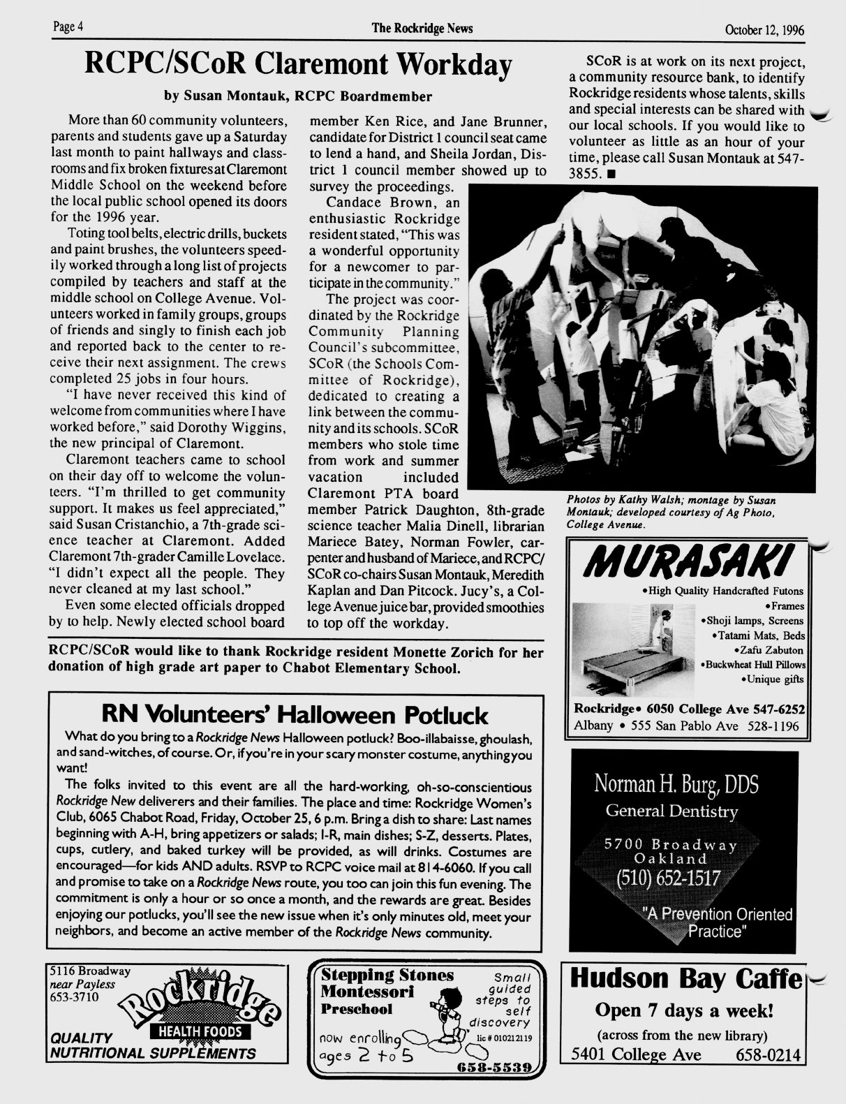 Click to zoom in The Rockridge News, October 1996, page 4