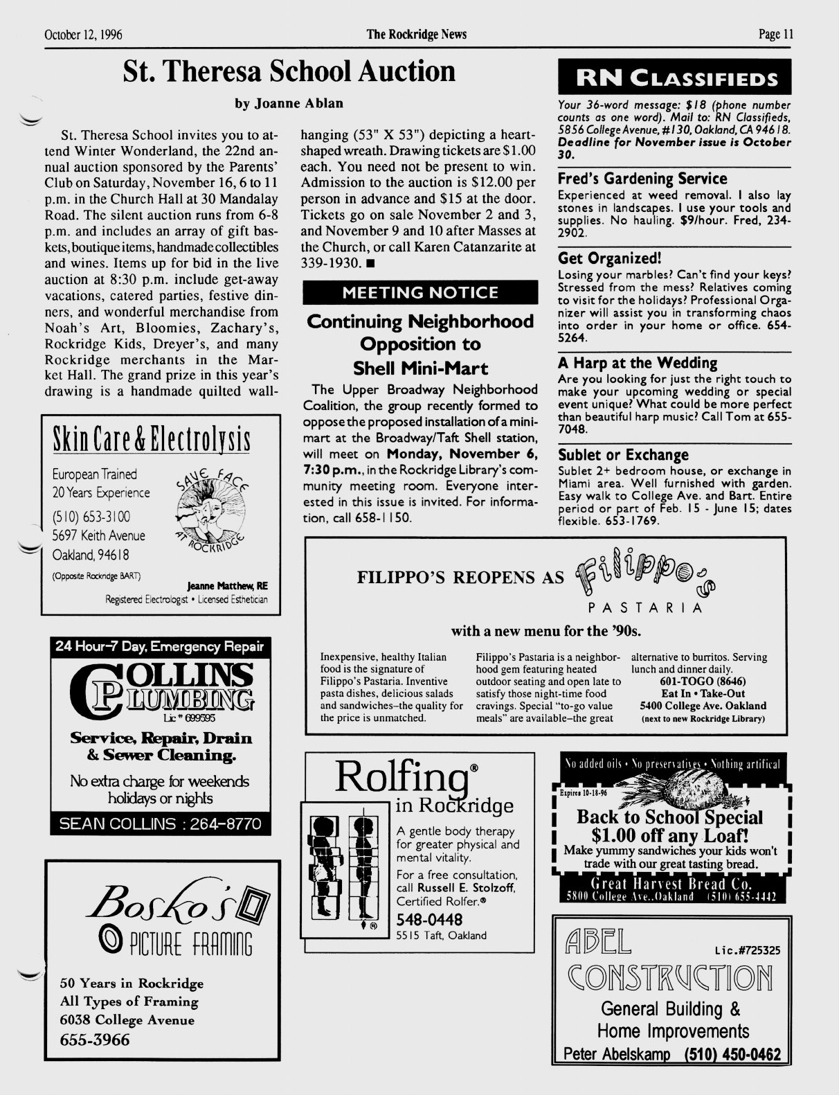 Click to zoom in The Rockridge News, October 1996, page 11