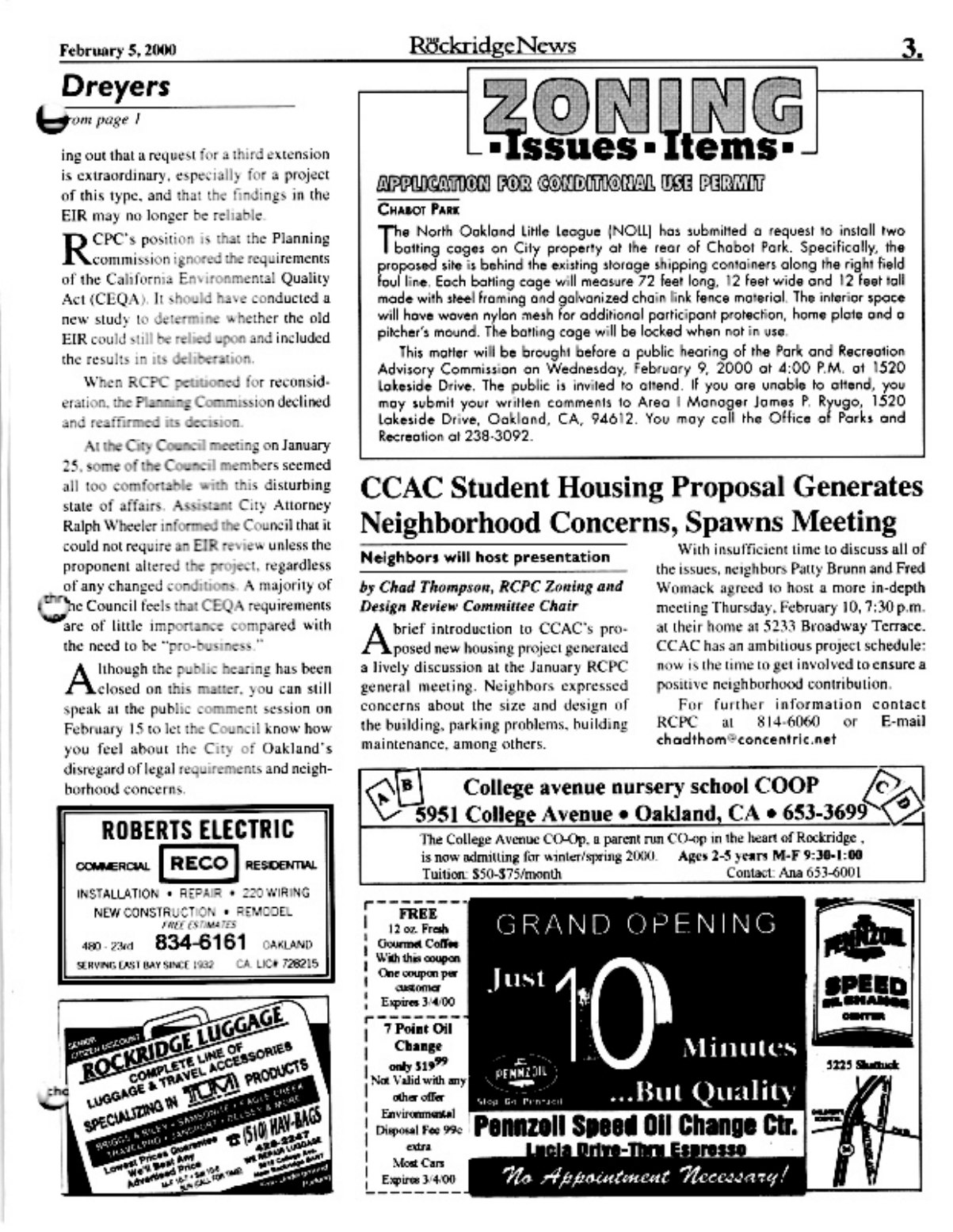 Click to zoom in The Rockridge News, February 2000, page 2