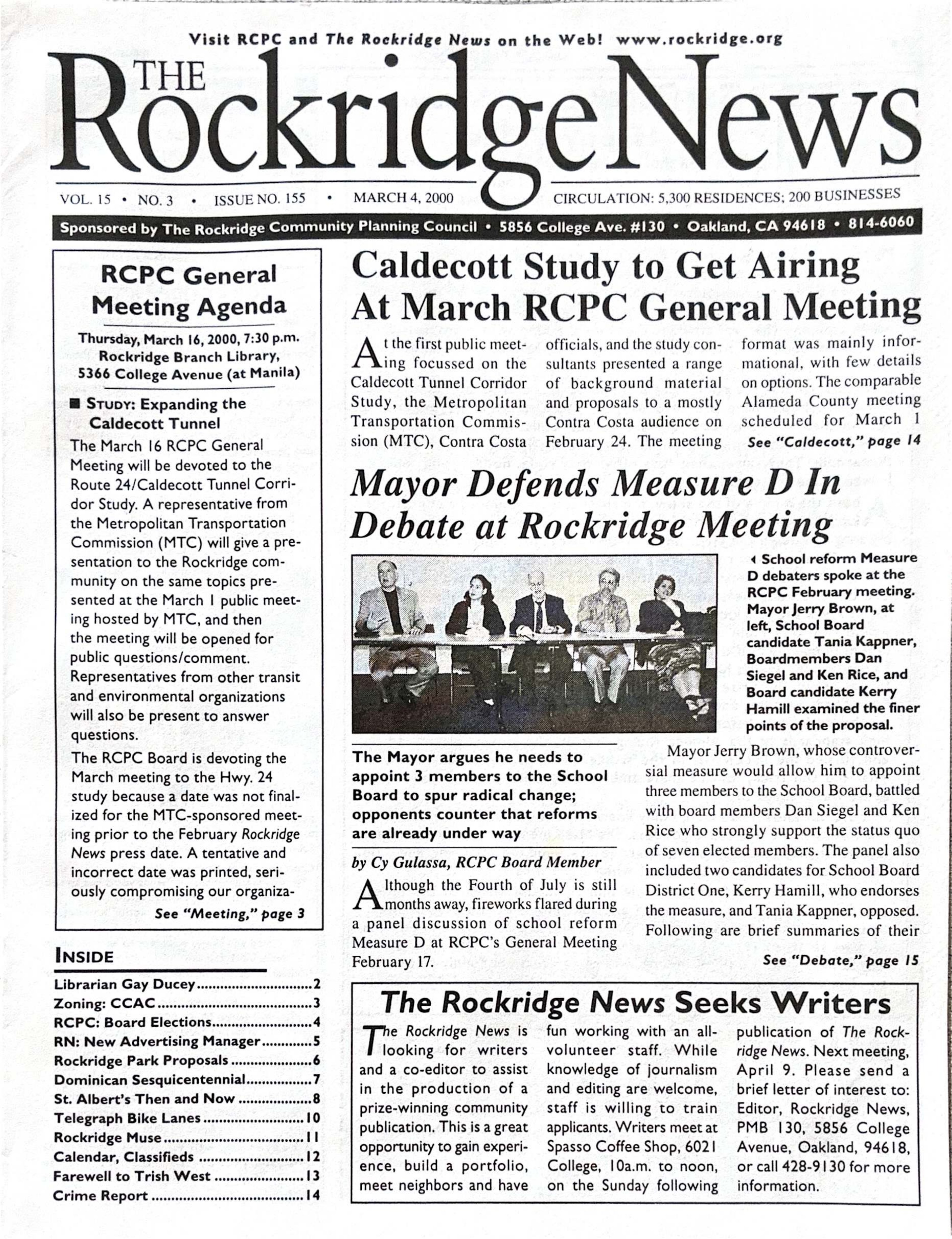 Click to zoom in The Rockridge News, March 2000, page 1