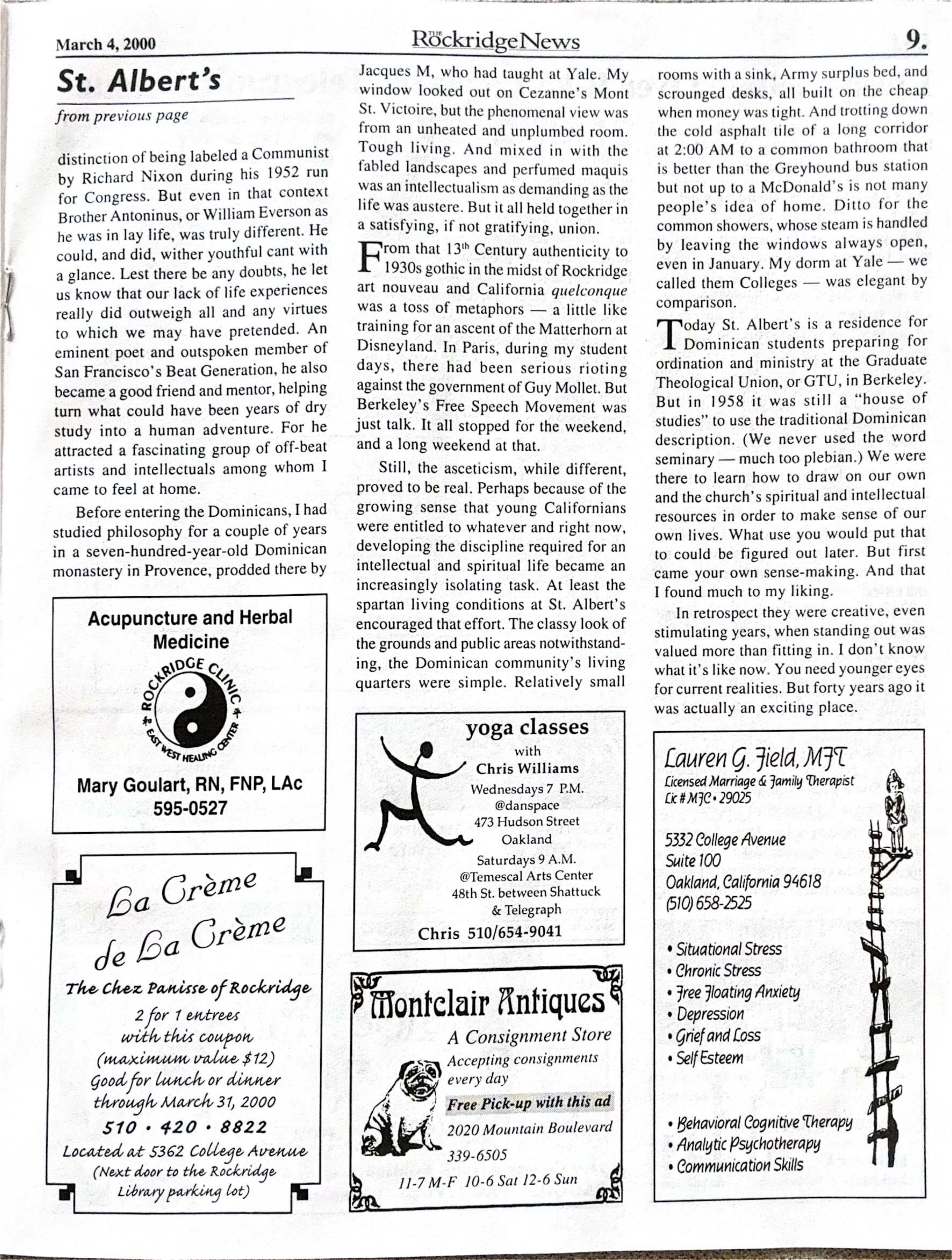 Click to zoom in The Rockridge News, March 2000, page 9