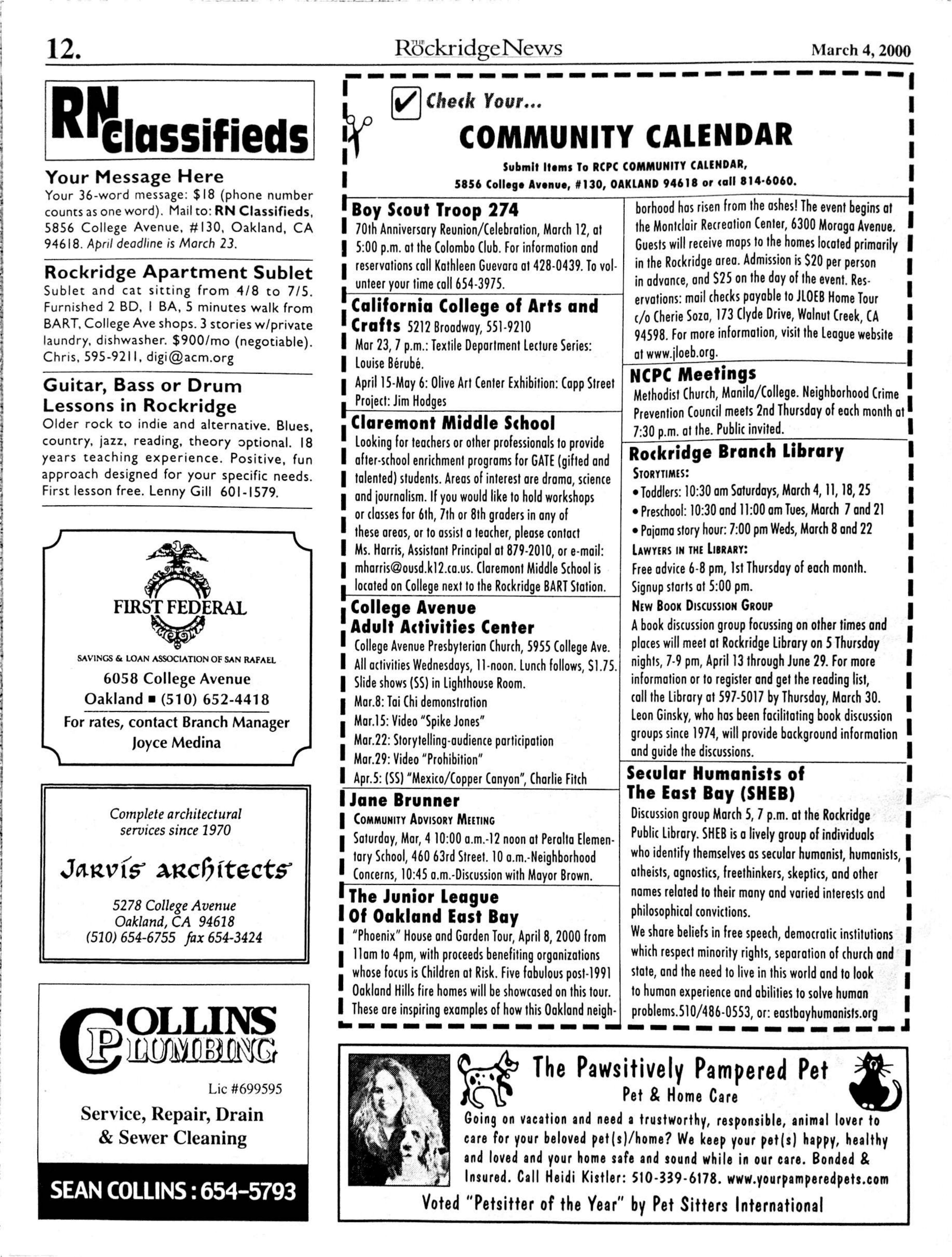 Click to zoom in The Rockridge News, March 2000, page 12