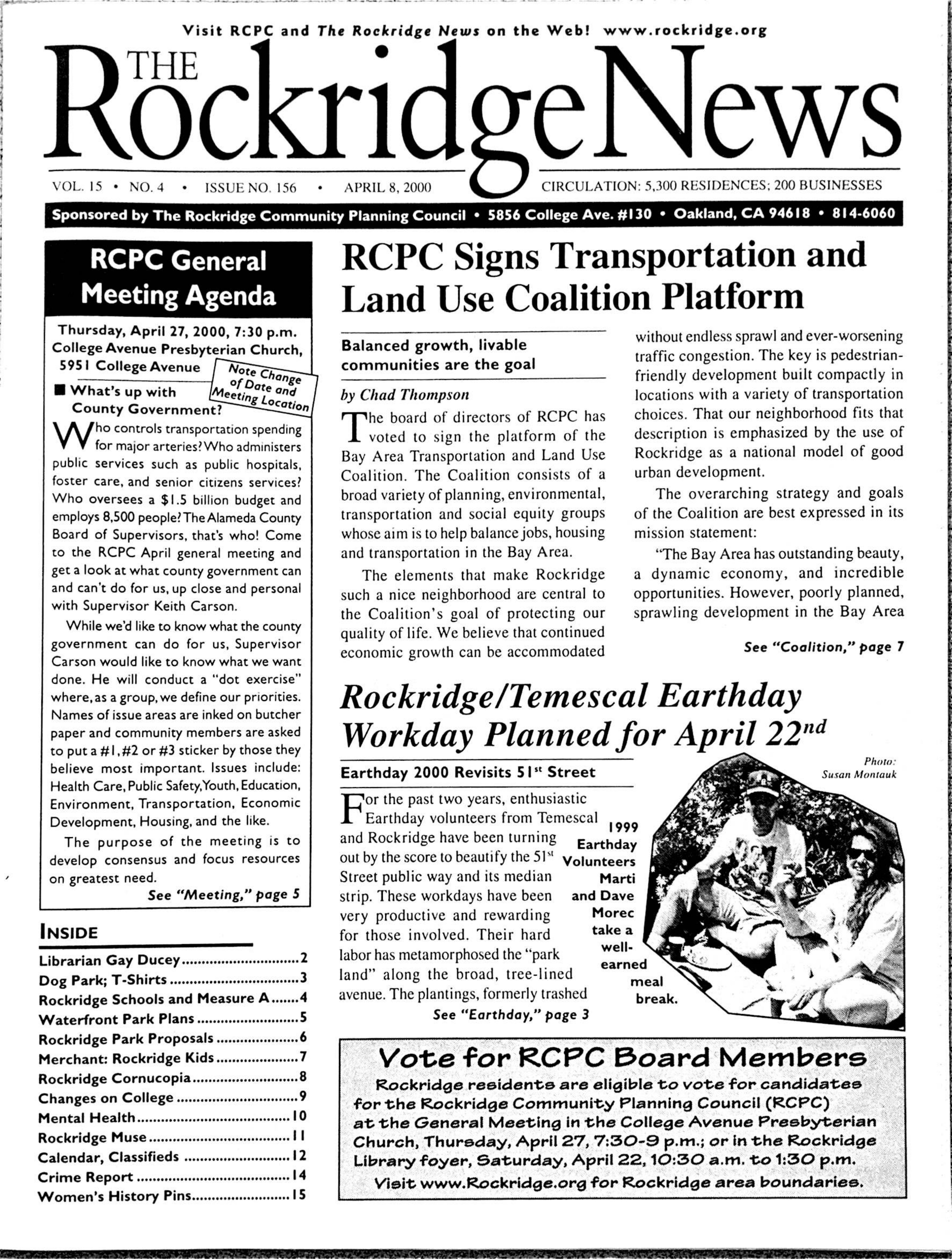 Click to zoom in The Rockridge News, April 2000, page 1