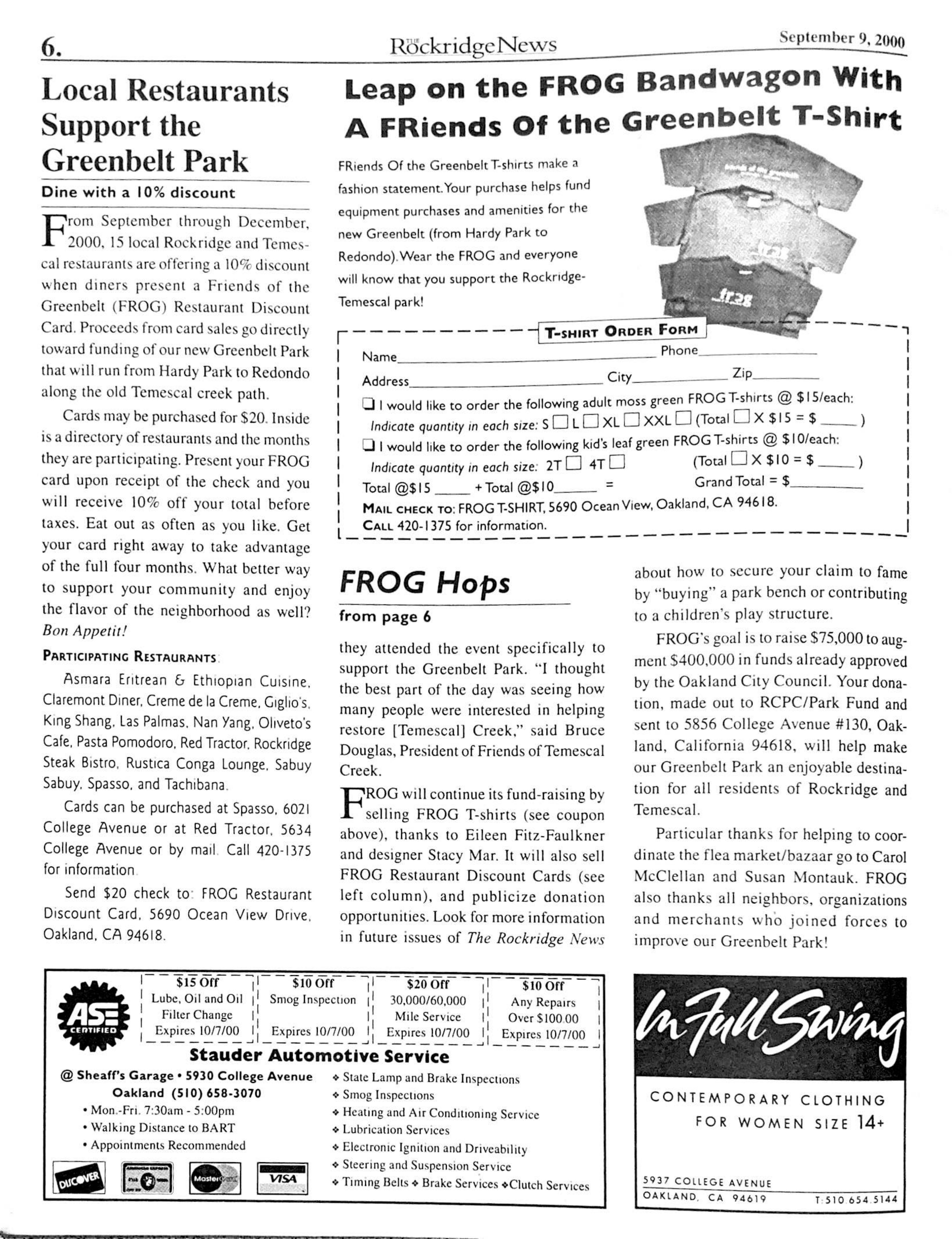 Click to zoom in The Rockridge News, September 2000, page 6