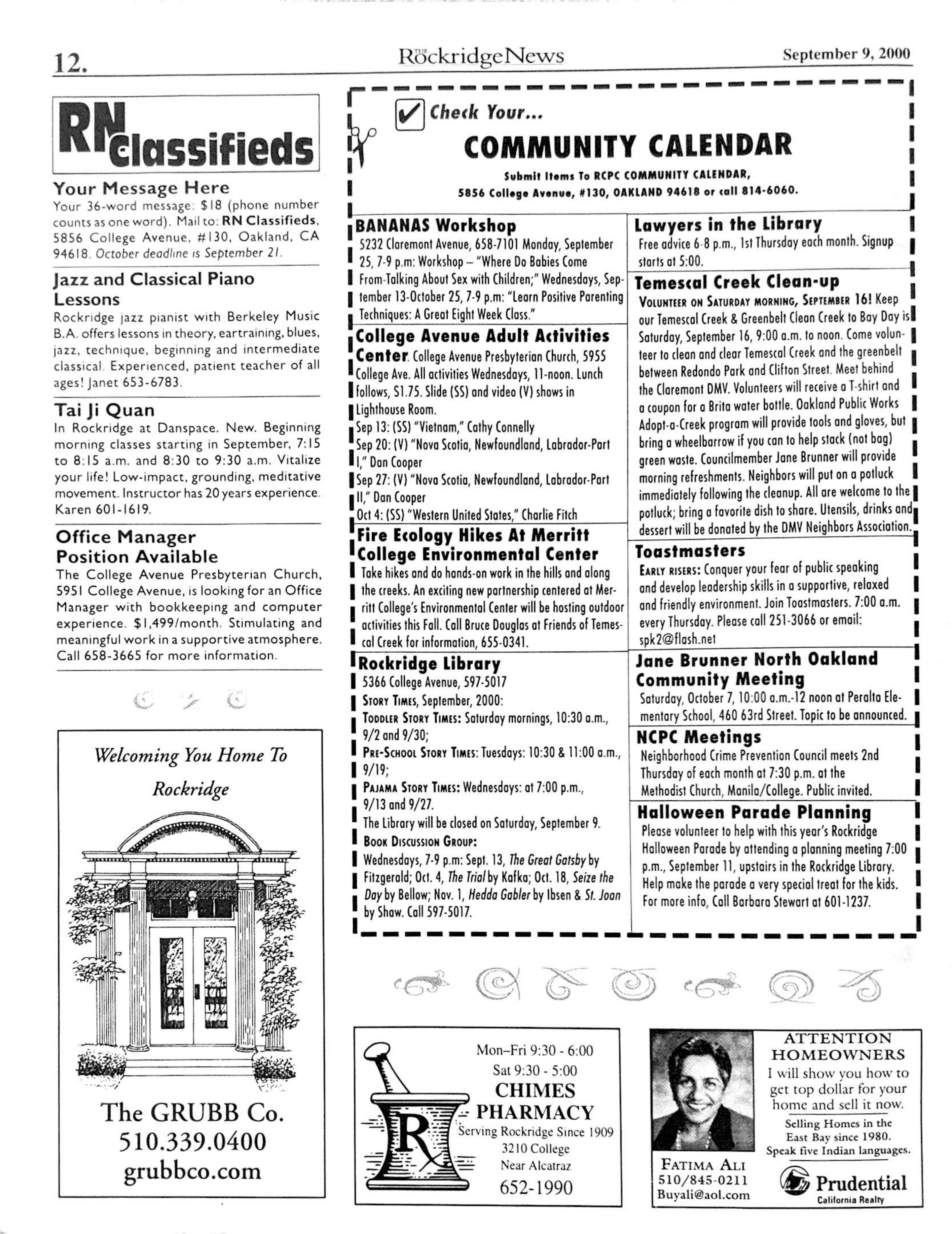 Click to zoom in The Rockridge News, September 2000, page 12