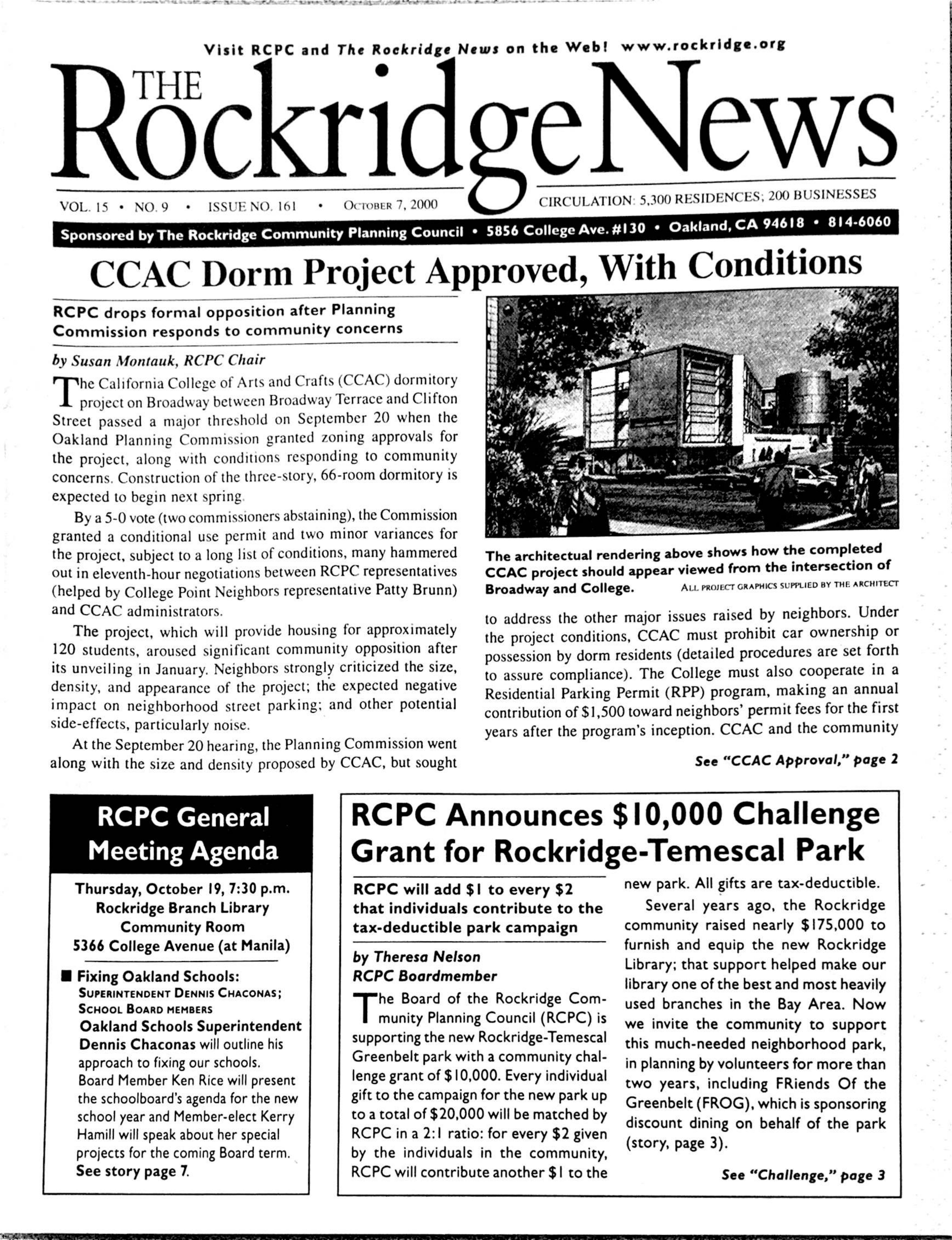 The Rockridge News, October 2000, page 1