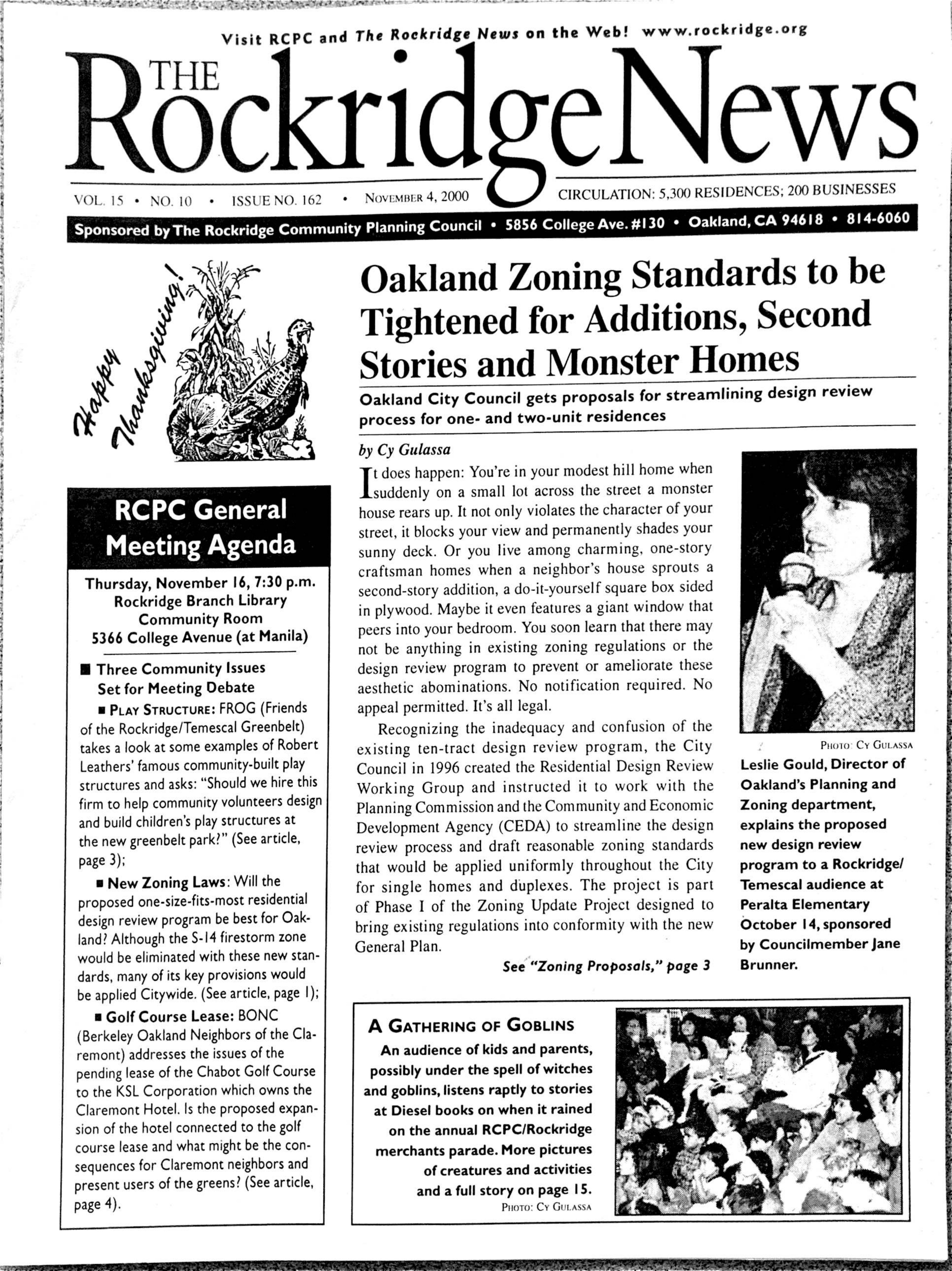 Click to zoom in The Rockridge News, November 2000, page 1