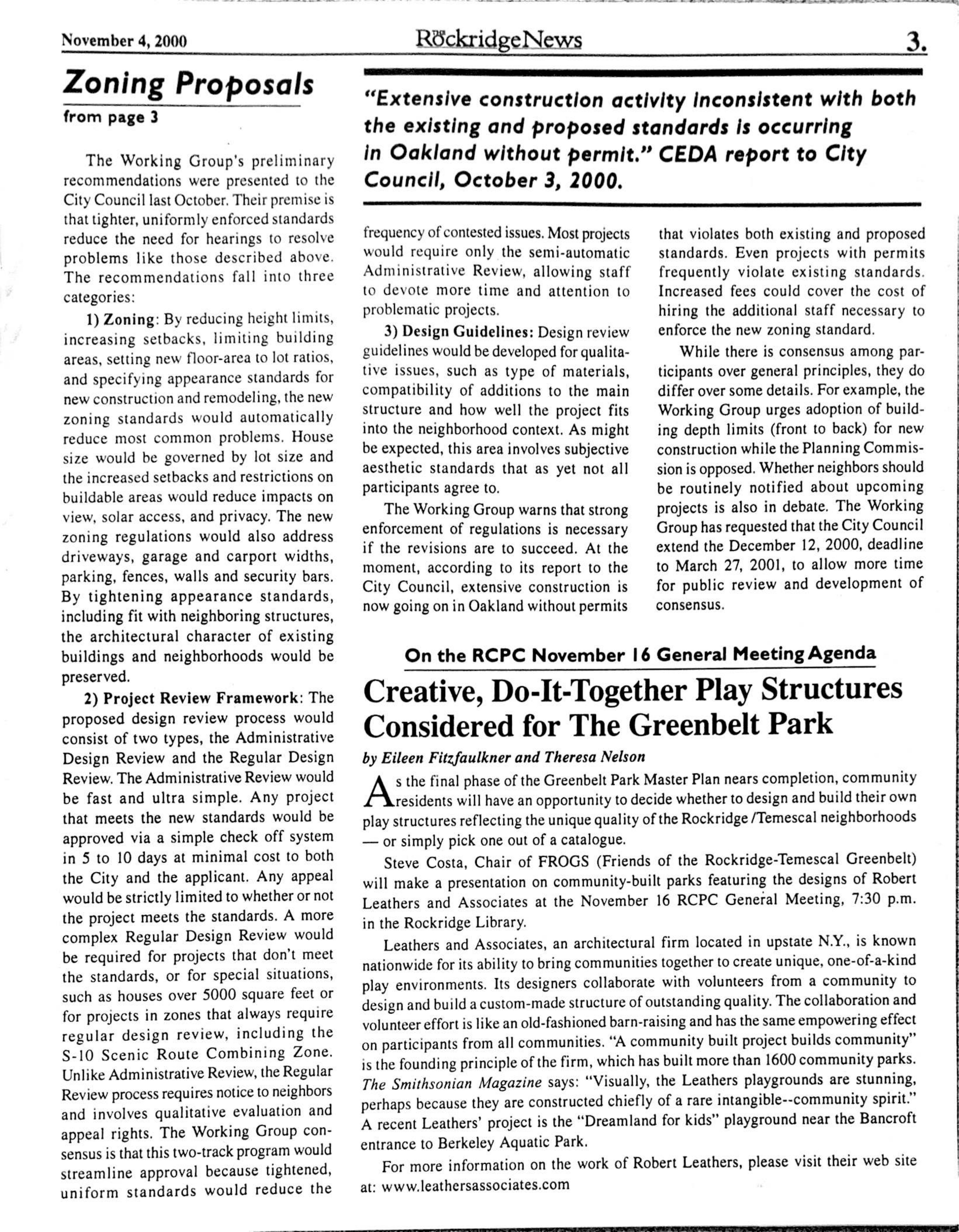The Rockridge News, November 2000, page 3