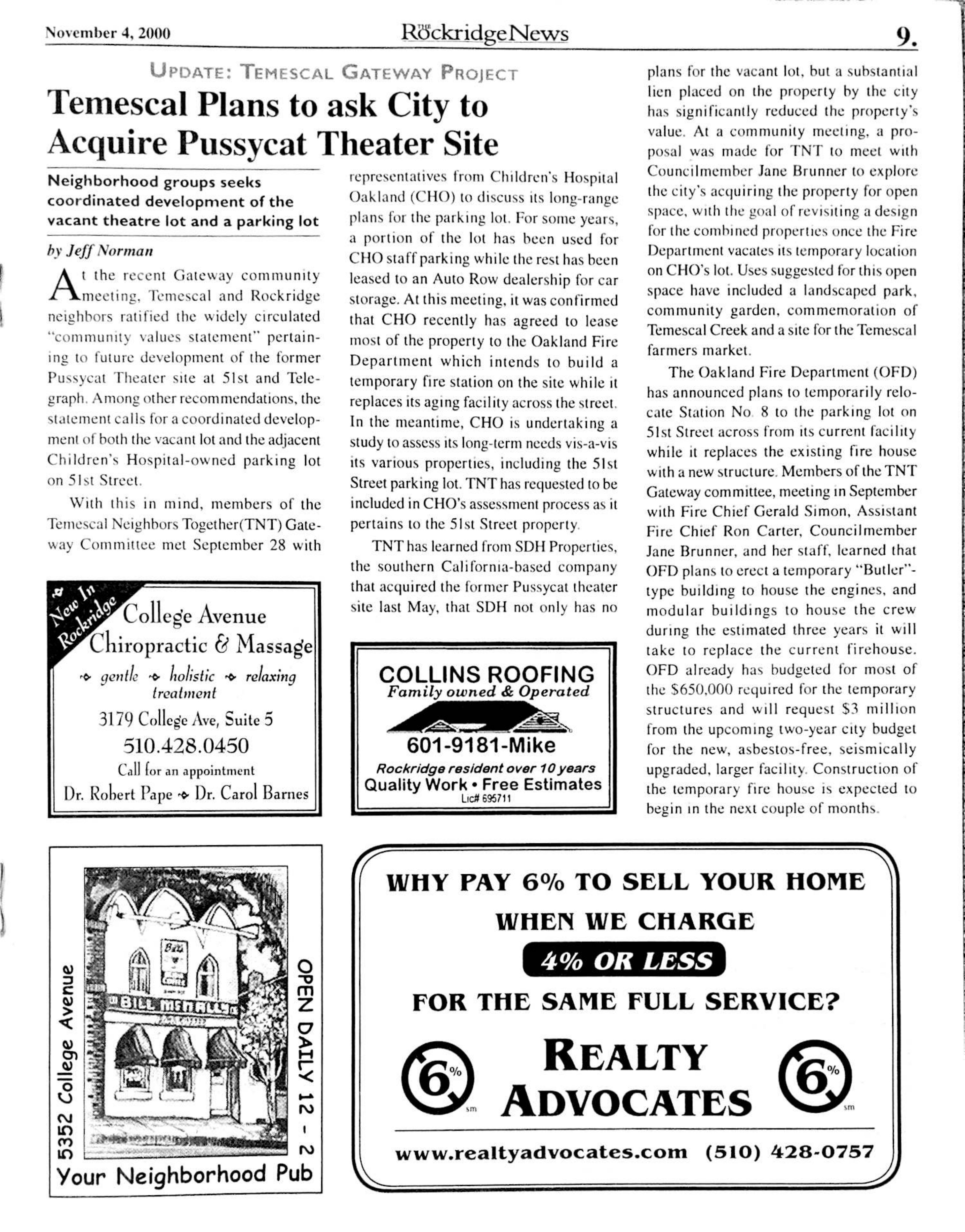 Click to zoom in The Rockridge News, November 2000, page 9