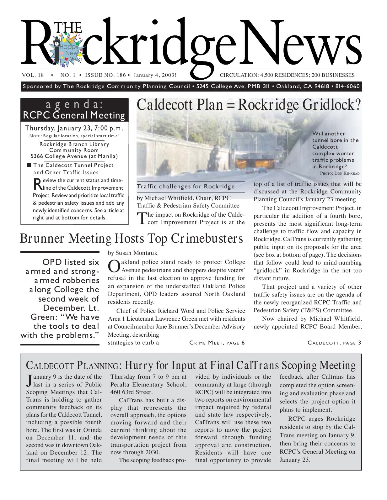 The Rockridge News, January 2003, page 1