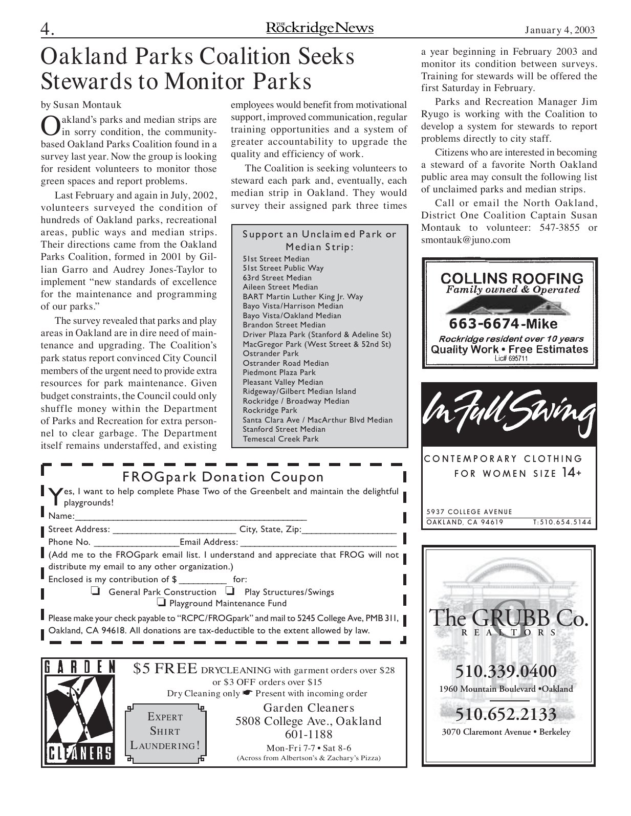 Click to zoom in The Rockridge News, January 2003, page 4