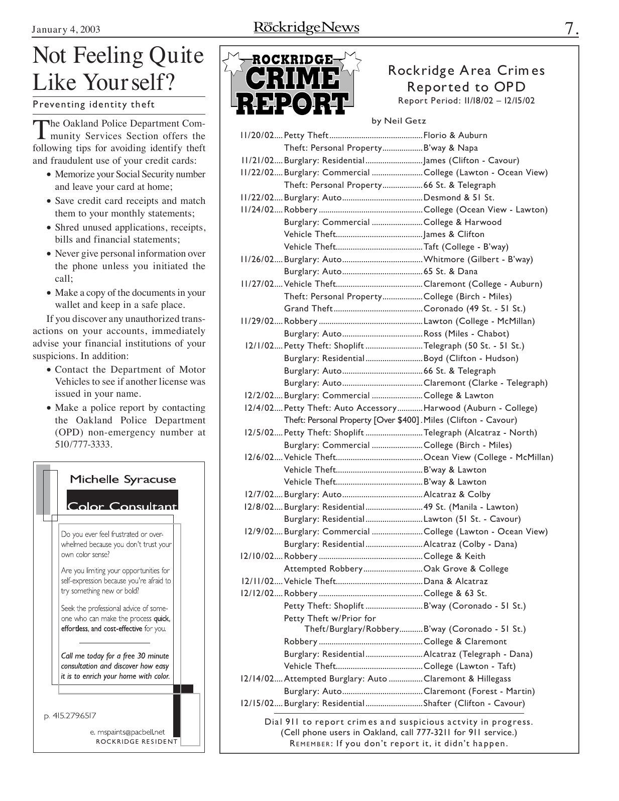 Click to zoom in The Rockridge News, January 2003, page 7