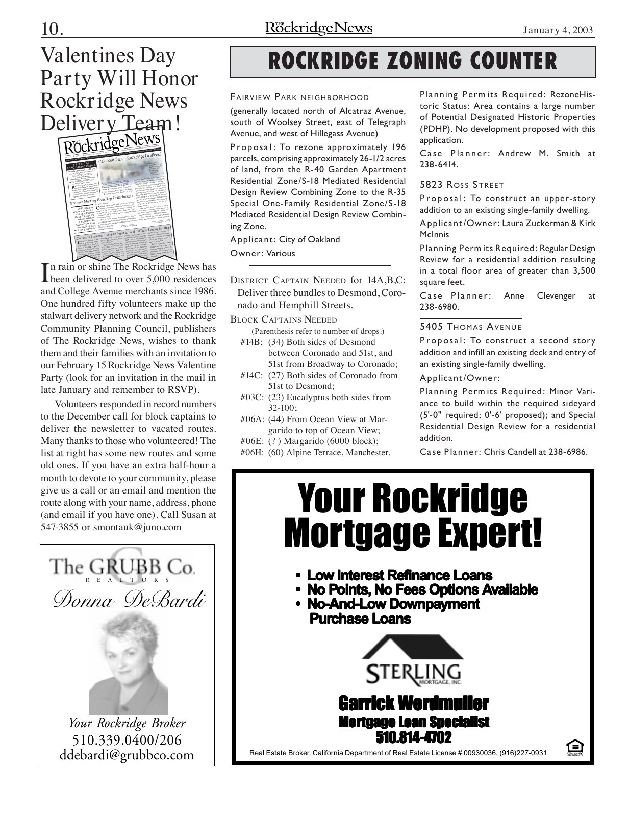 Click to zoom in The Rockridge News, January 2003, page 10