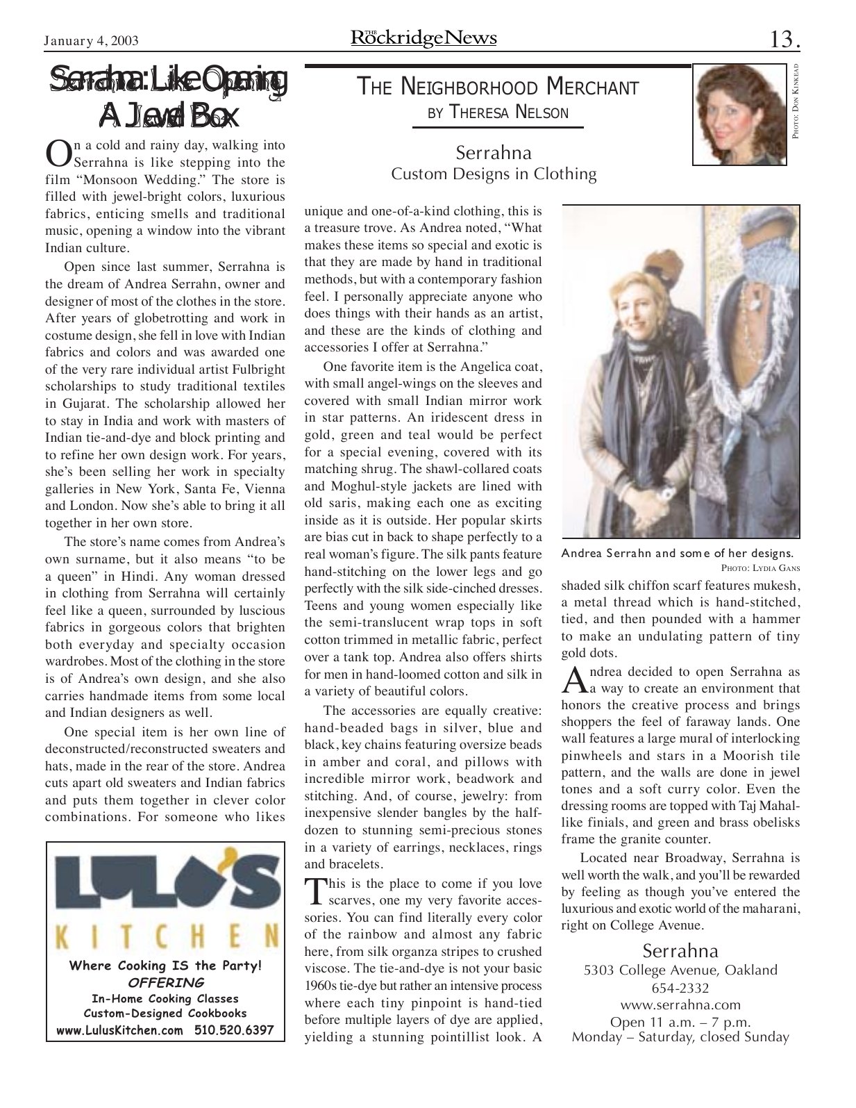 Click to zoom in The Rockridge News, January 2003, page 13