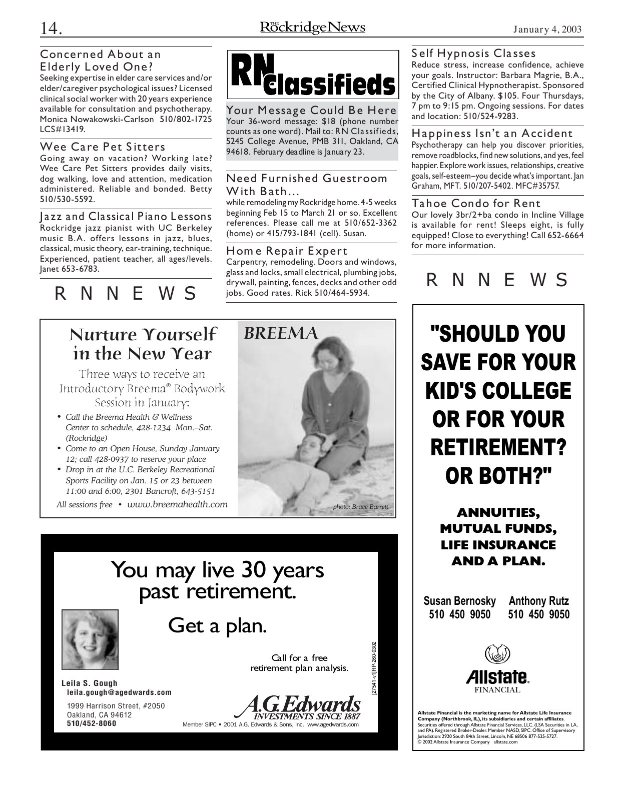 Click to zoom in The Rockridge News, January 2003, page 14