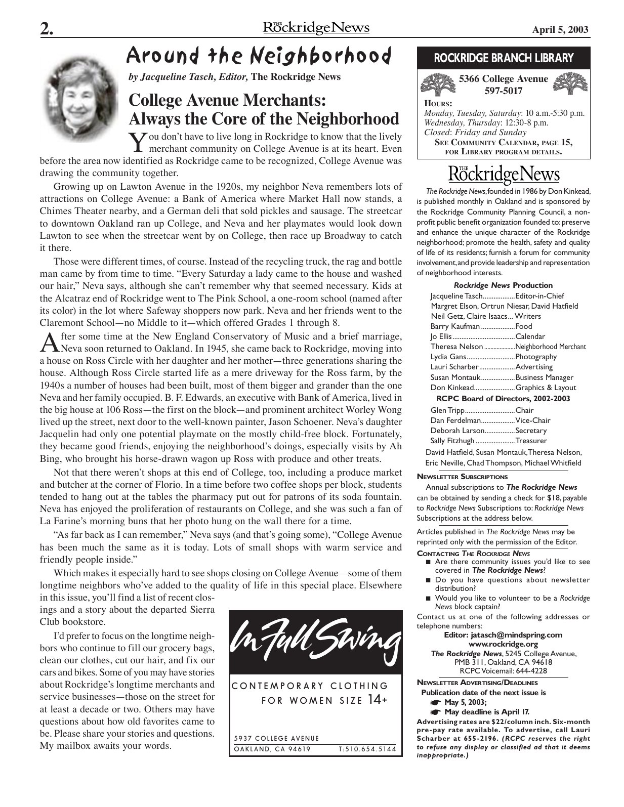 The Rockridge News, April 2003, page 2