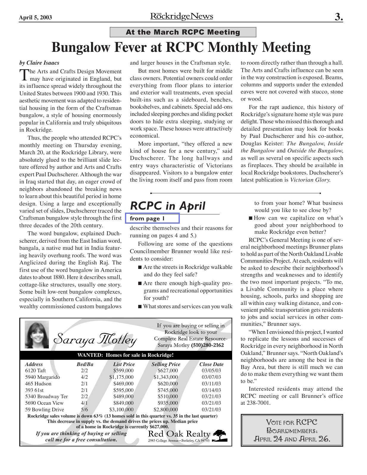 The Rockridge News, April 2003, page 3