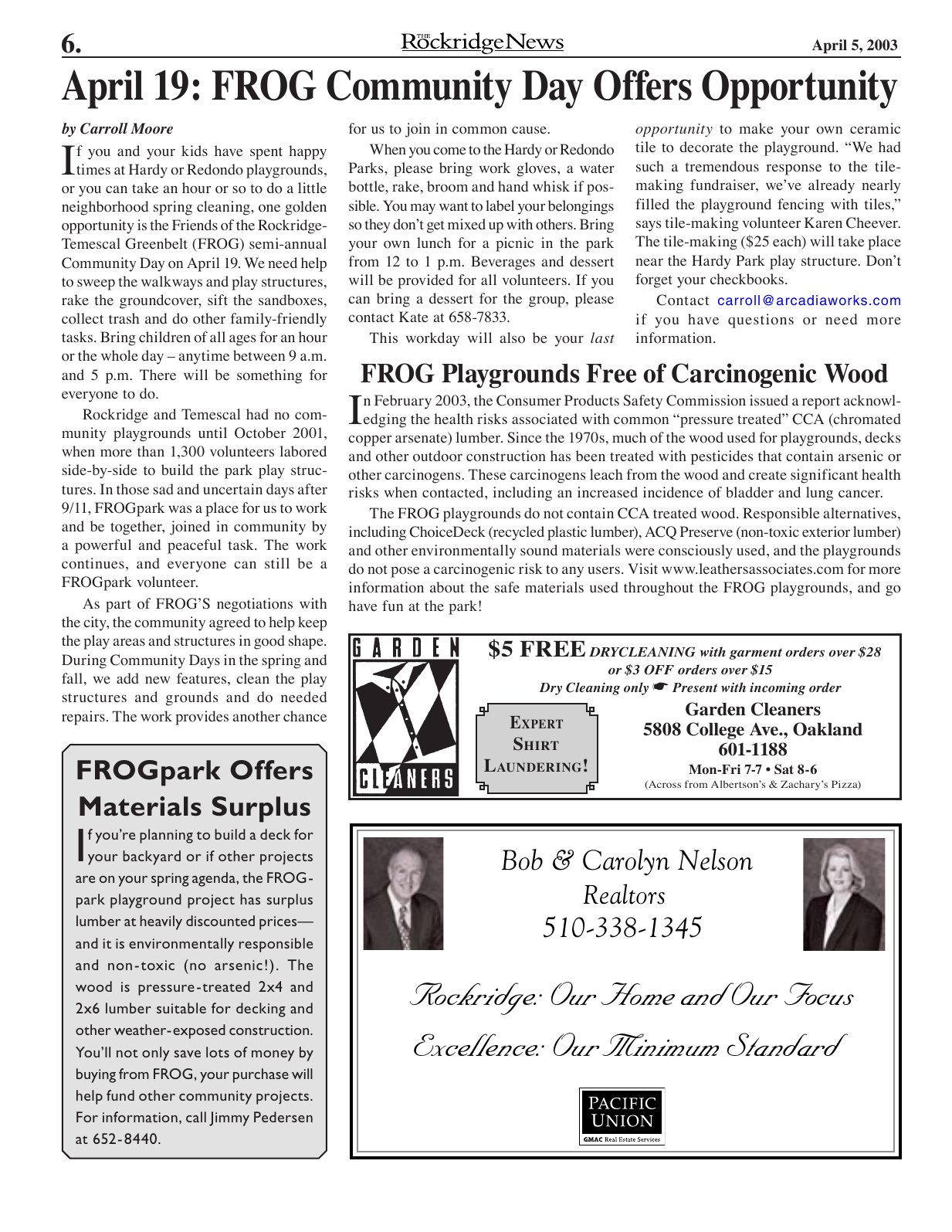 Click to zoom in The Rockridge News, April 2003, page 6