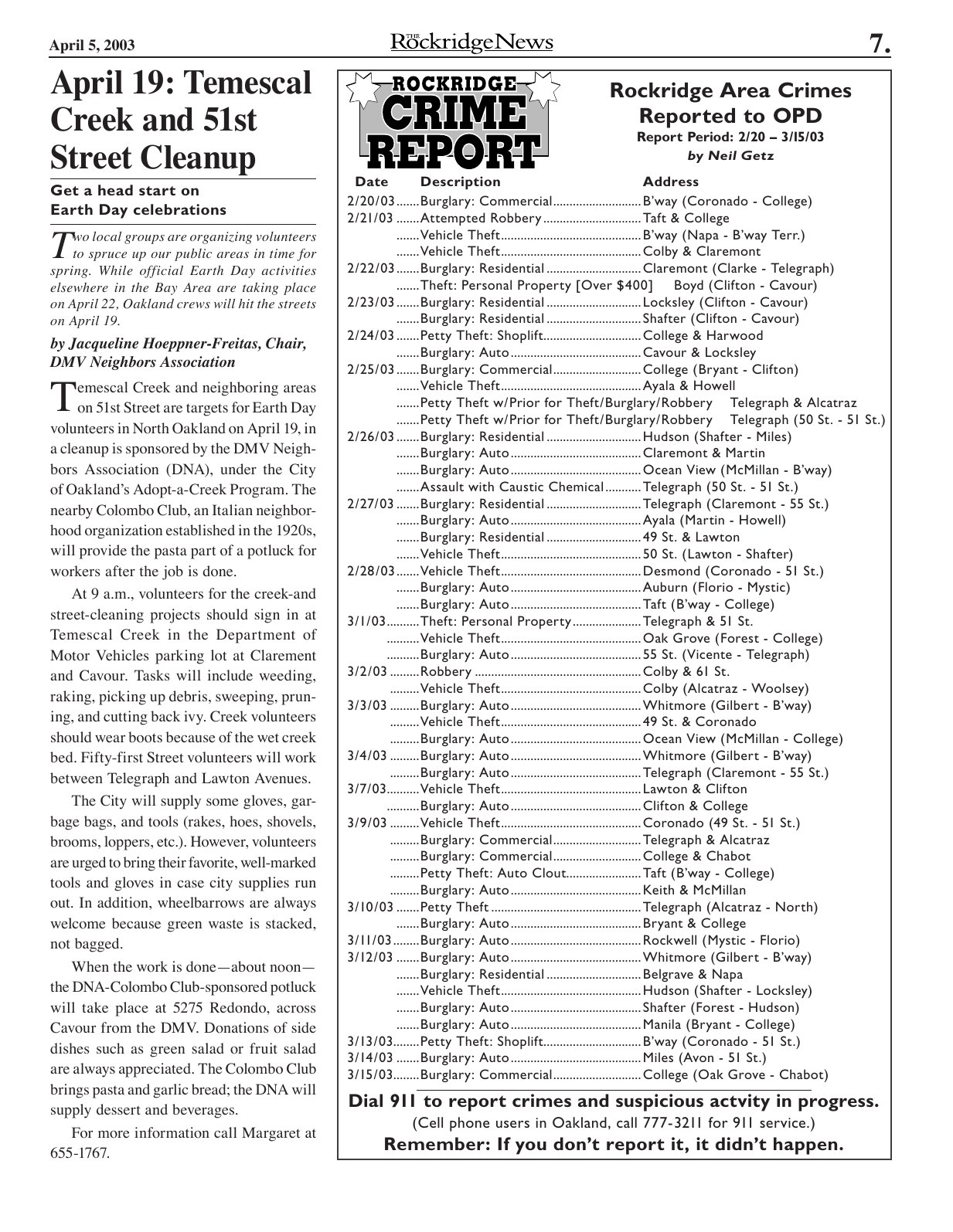 The Rockridge News, April 2003, page 7