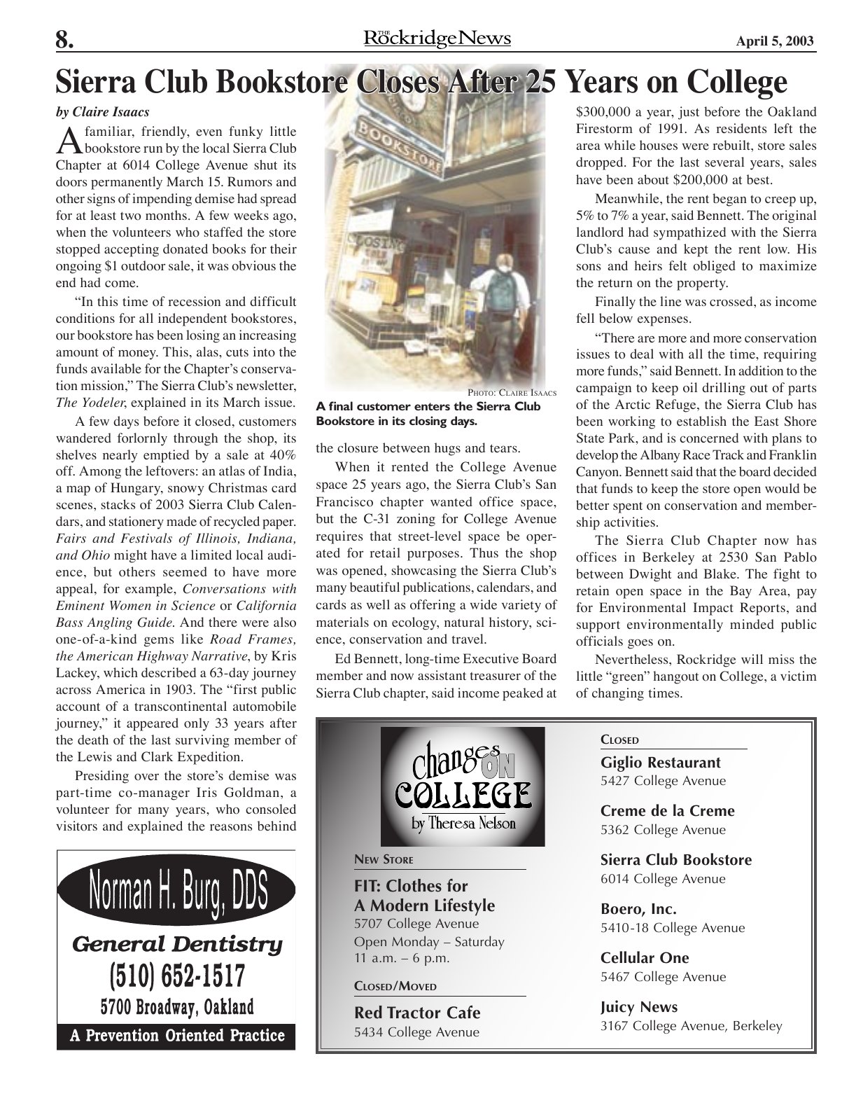 The Rockridge News, April 2003, page 8