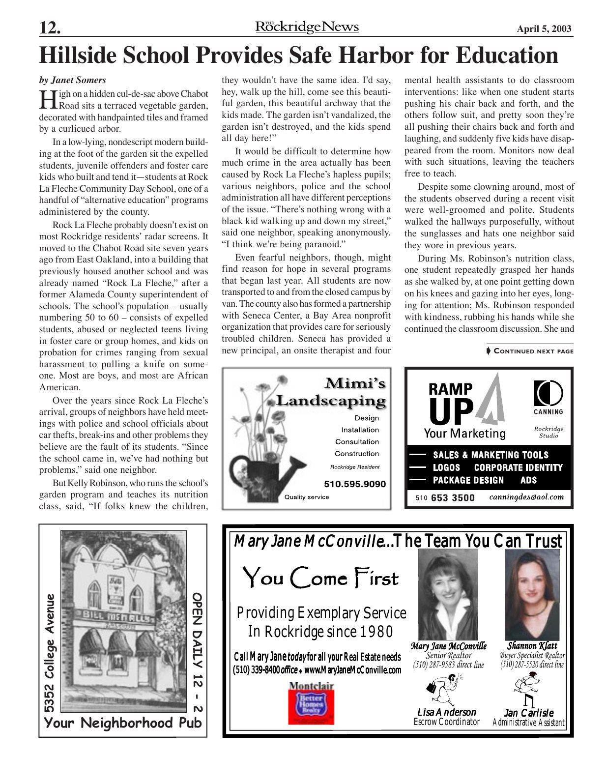 The Rockridge News, April 2003, page 12