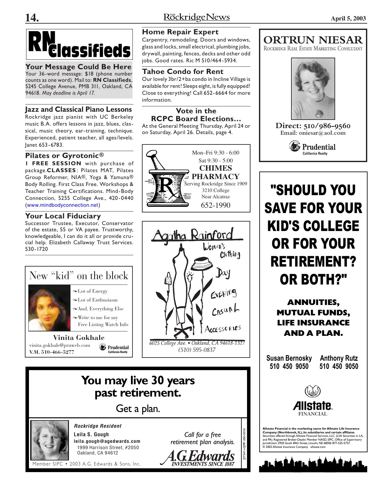 Click to zoom in The Rockridge News, April 2003, page 14