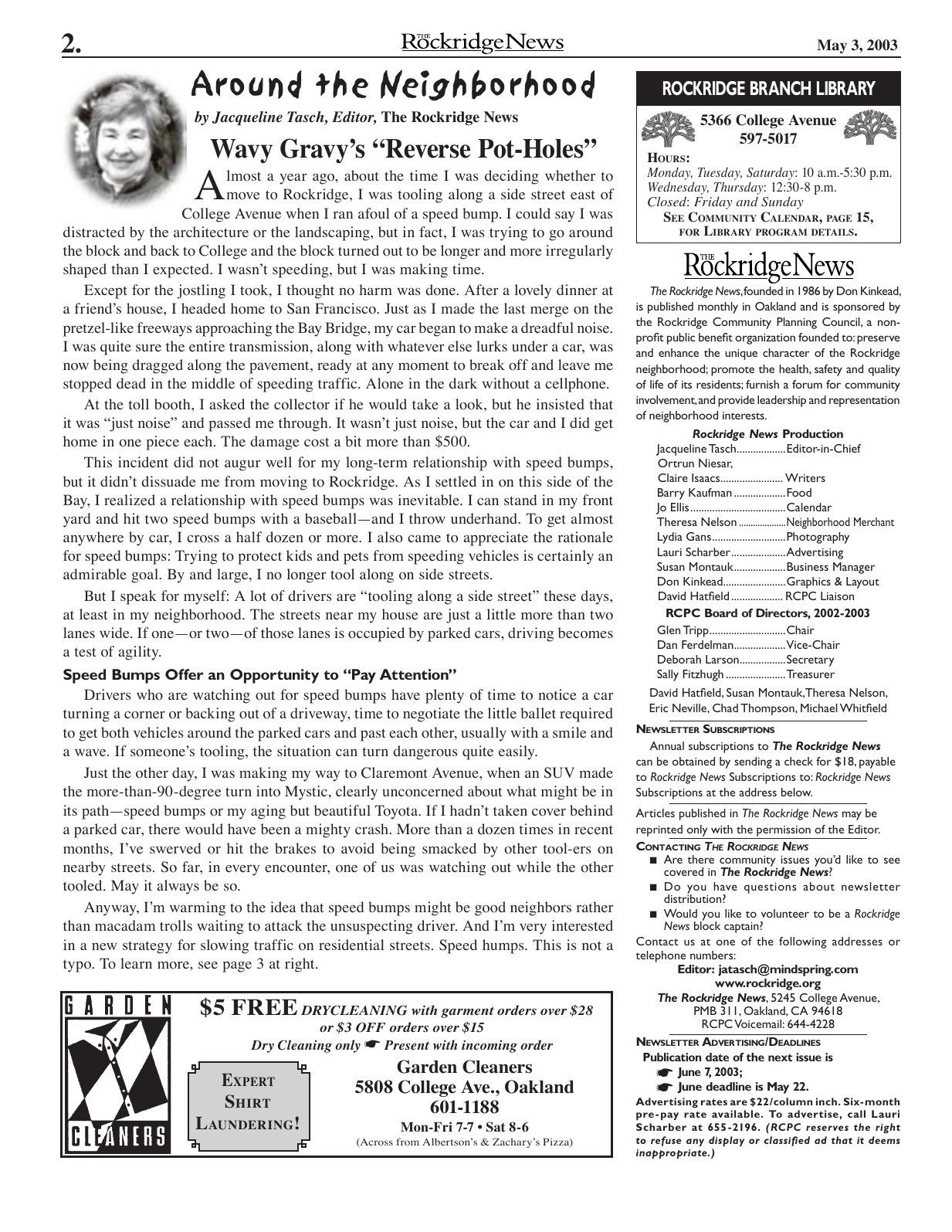 The Rockridge News, May 2003, page 2