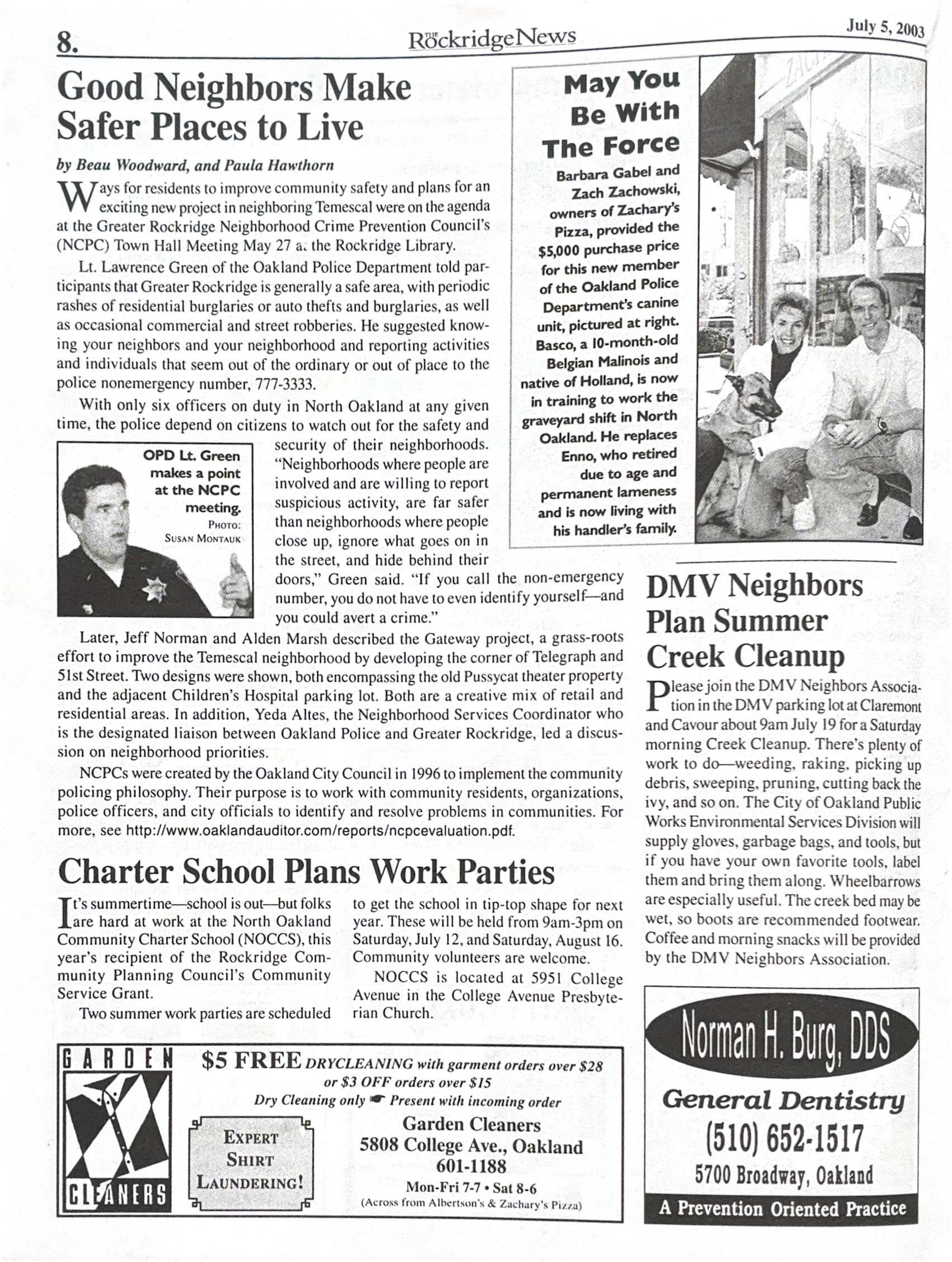 Click to zoom in The Rockridge News, June 2003, page 8